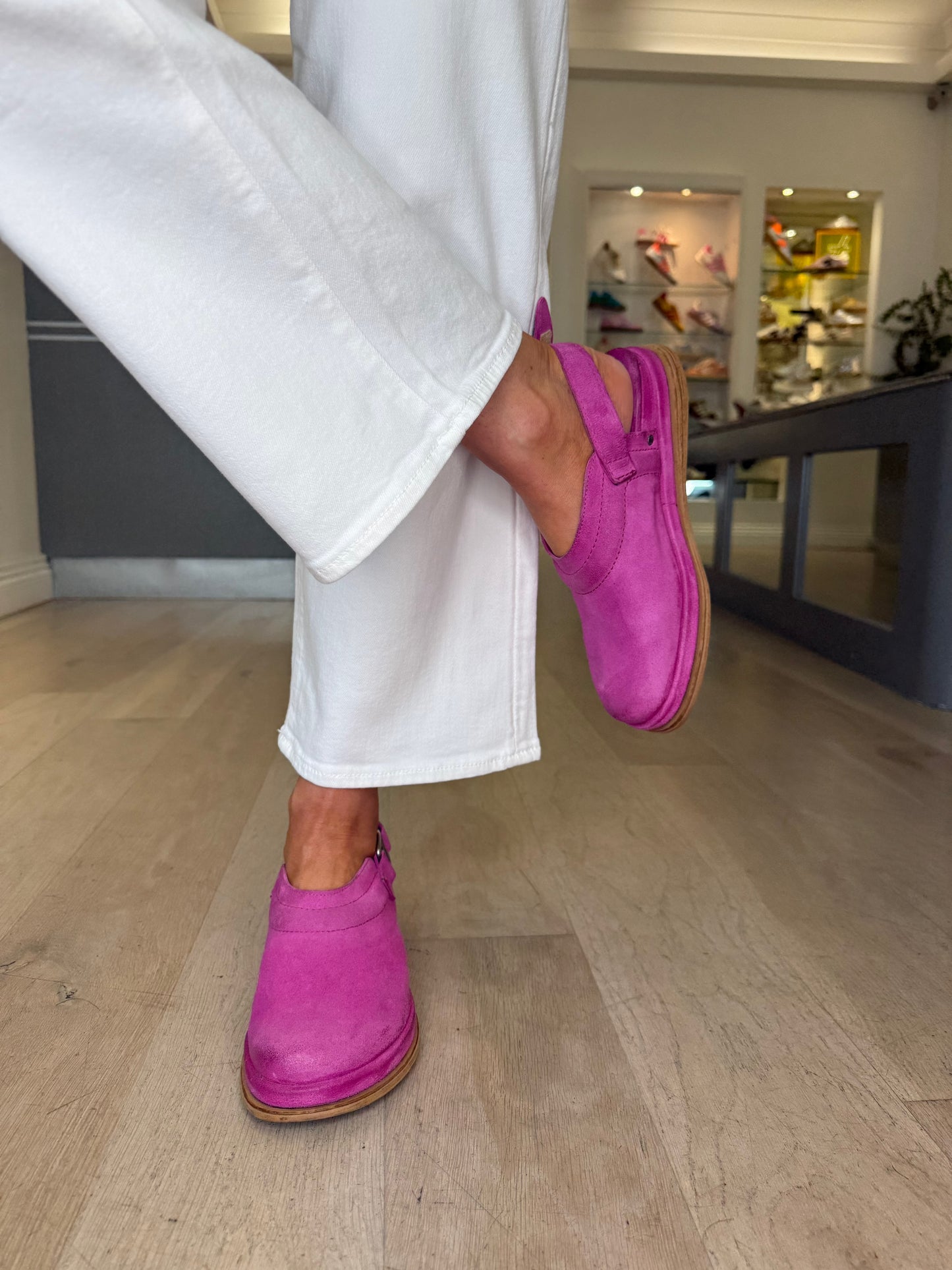A.S.98 - Hot Pink Mule Skin Clog Mule With Velcro Backstrap