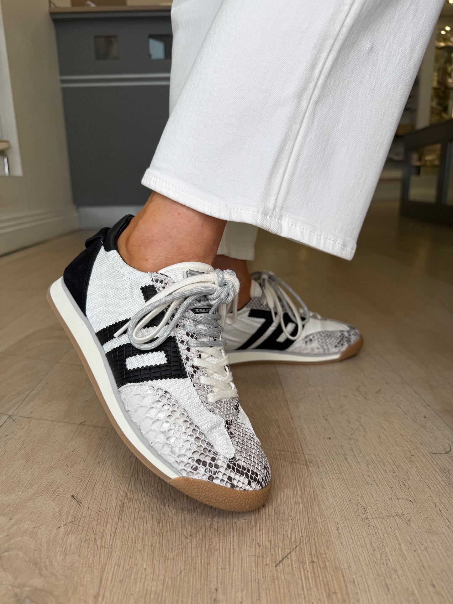 Back 70 -Black & White Snake Print Double Lace Trainer
