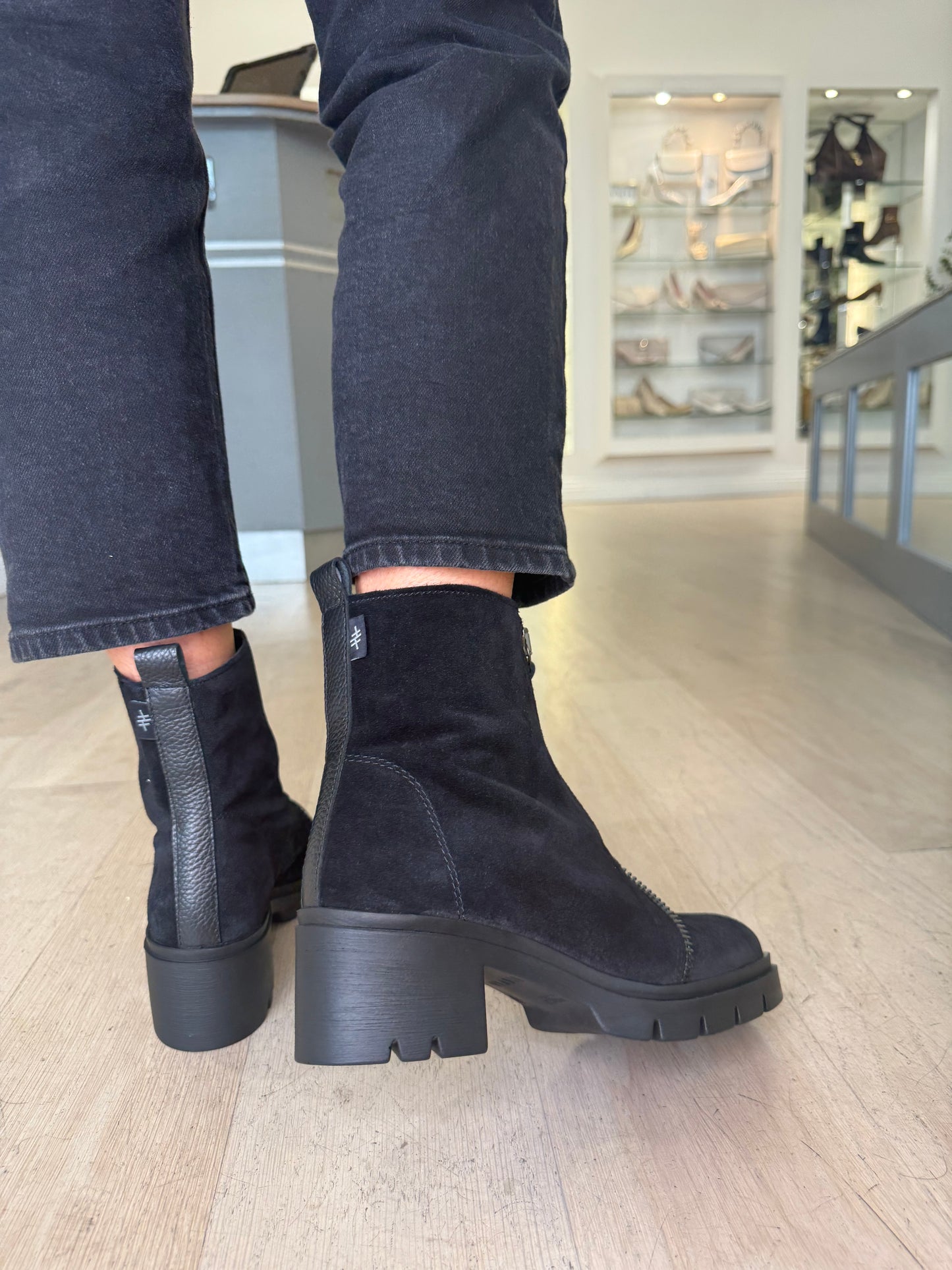 Hispanitas - Black Distressed Suede Chunky Sole Boot With Zip Detail Trim