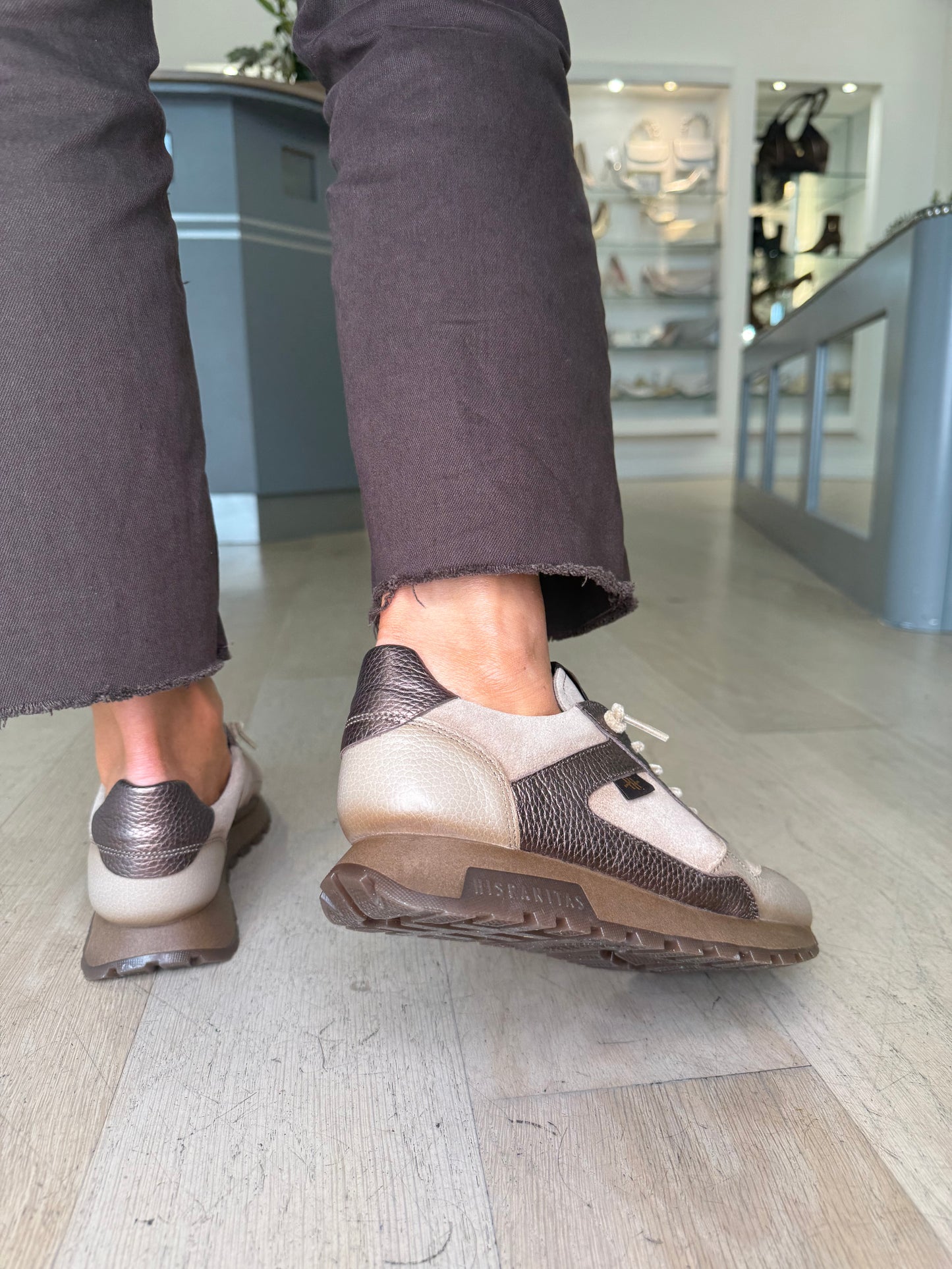Hispanitas - Taupe Suede / Leather Bronze Mix Pull On Trainer