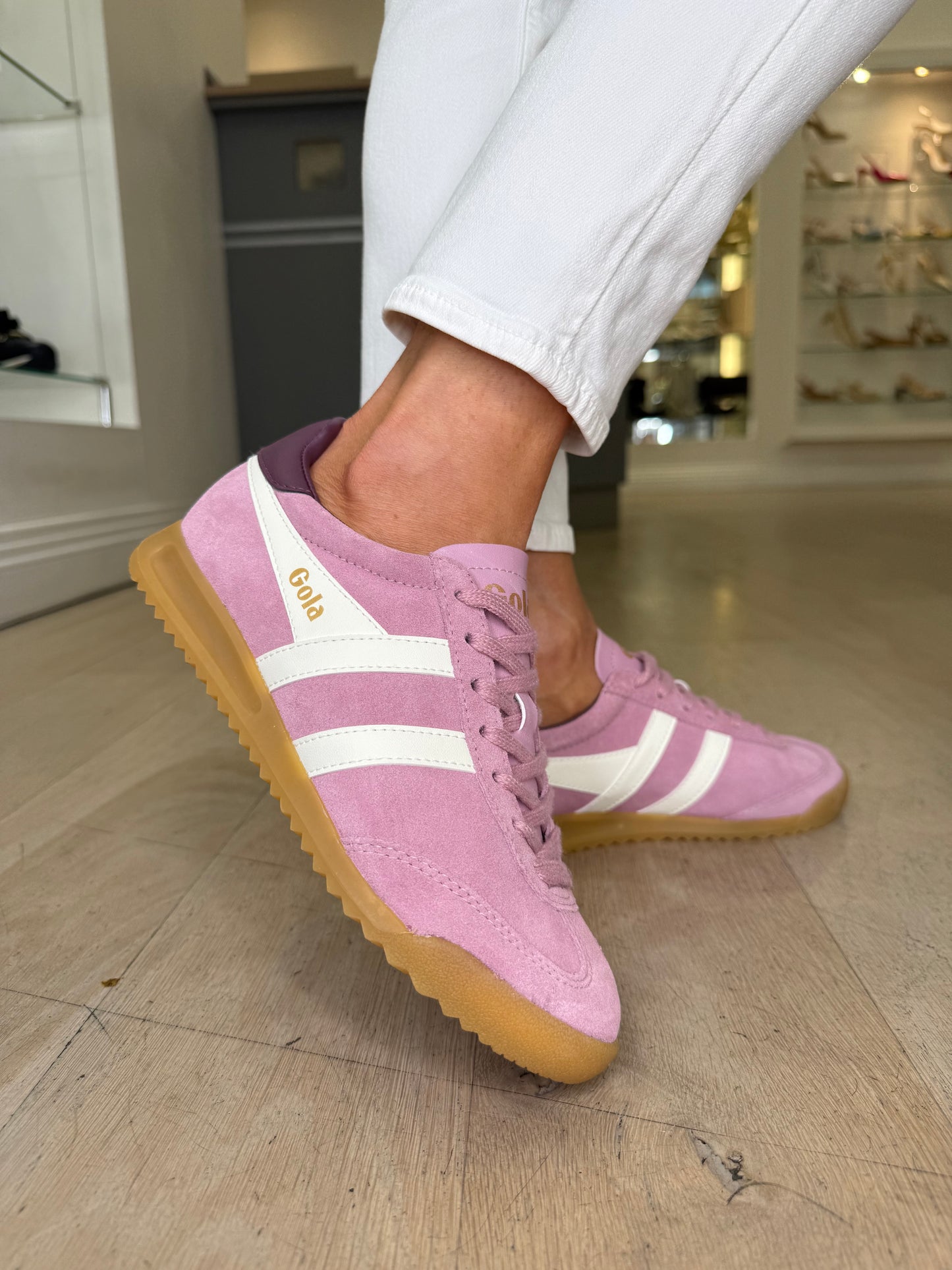 Gola - Torpedo Candy Pink Suede Trainer With White & Dark Wine Trim