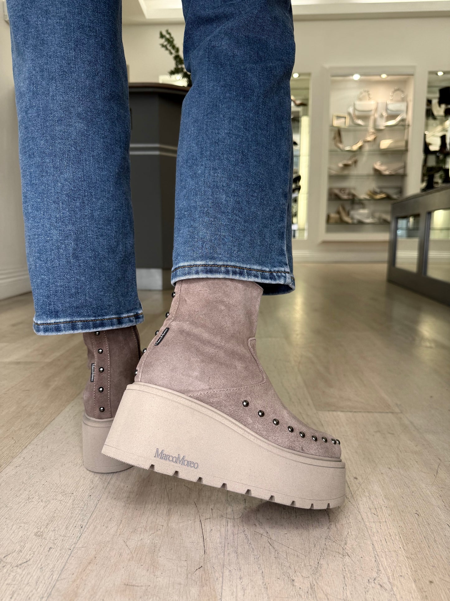 Marco Moreo -Mink Suede Chunky Sole Boot With Stud Trim Detail