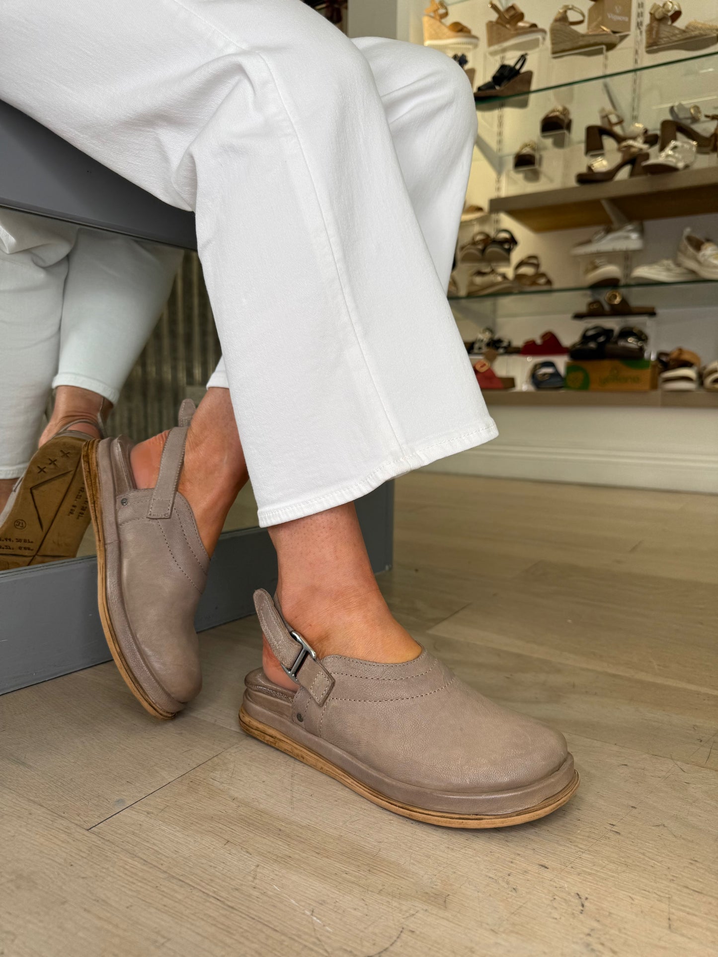 A.S.98 - Mushroom Leather Clog Mule With Velcro Backstrap