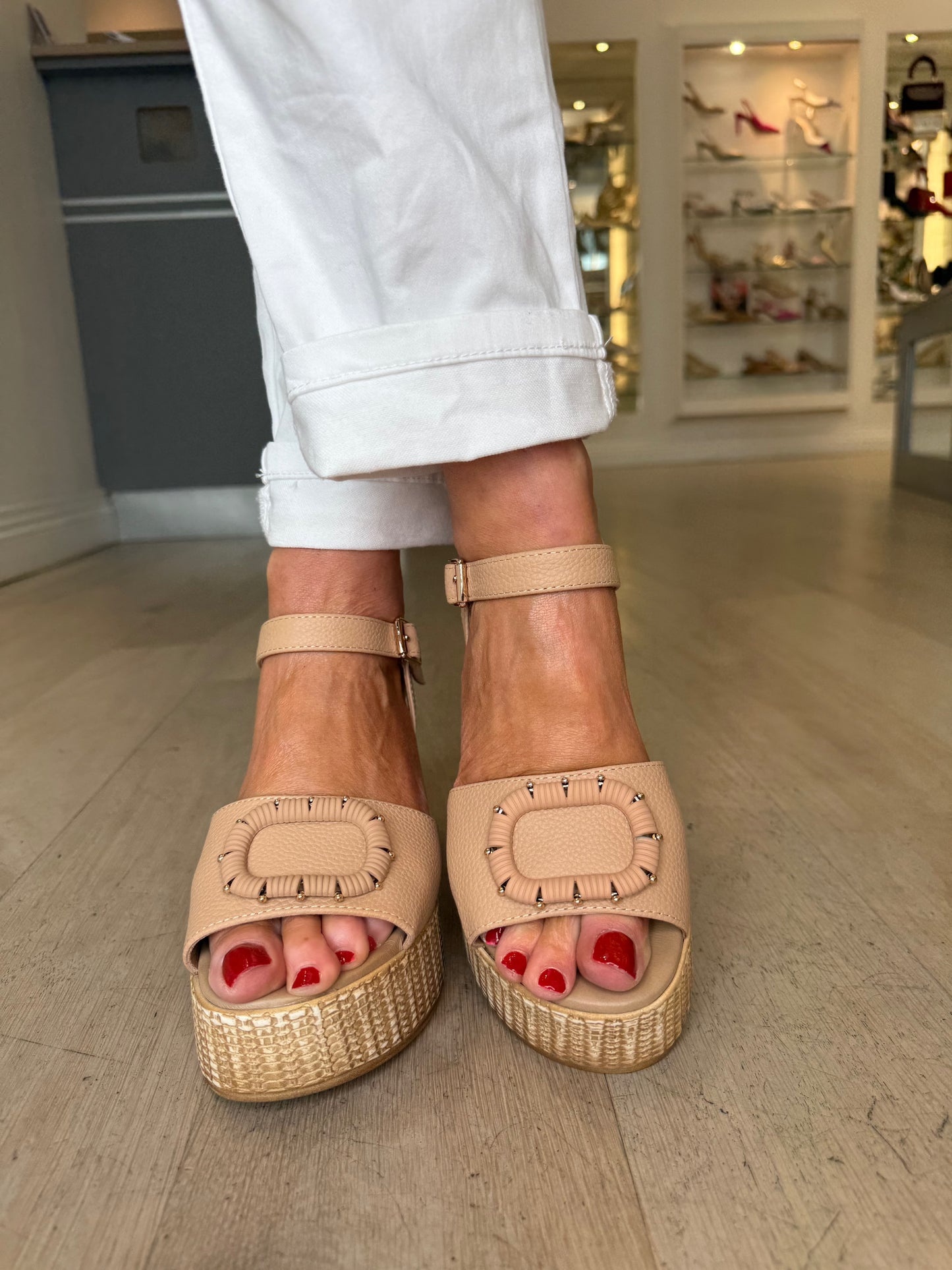 Repo - Rich Camel Leather High Platform Wedge Sandals
