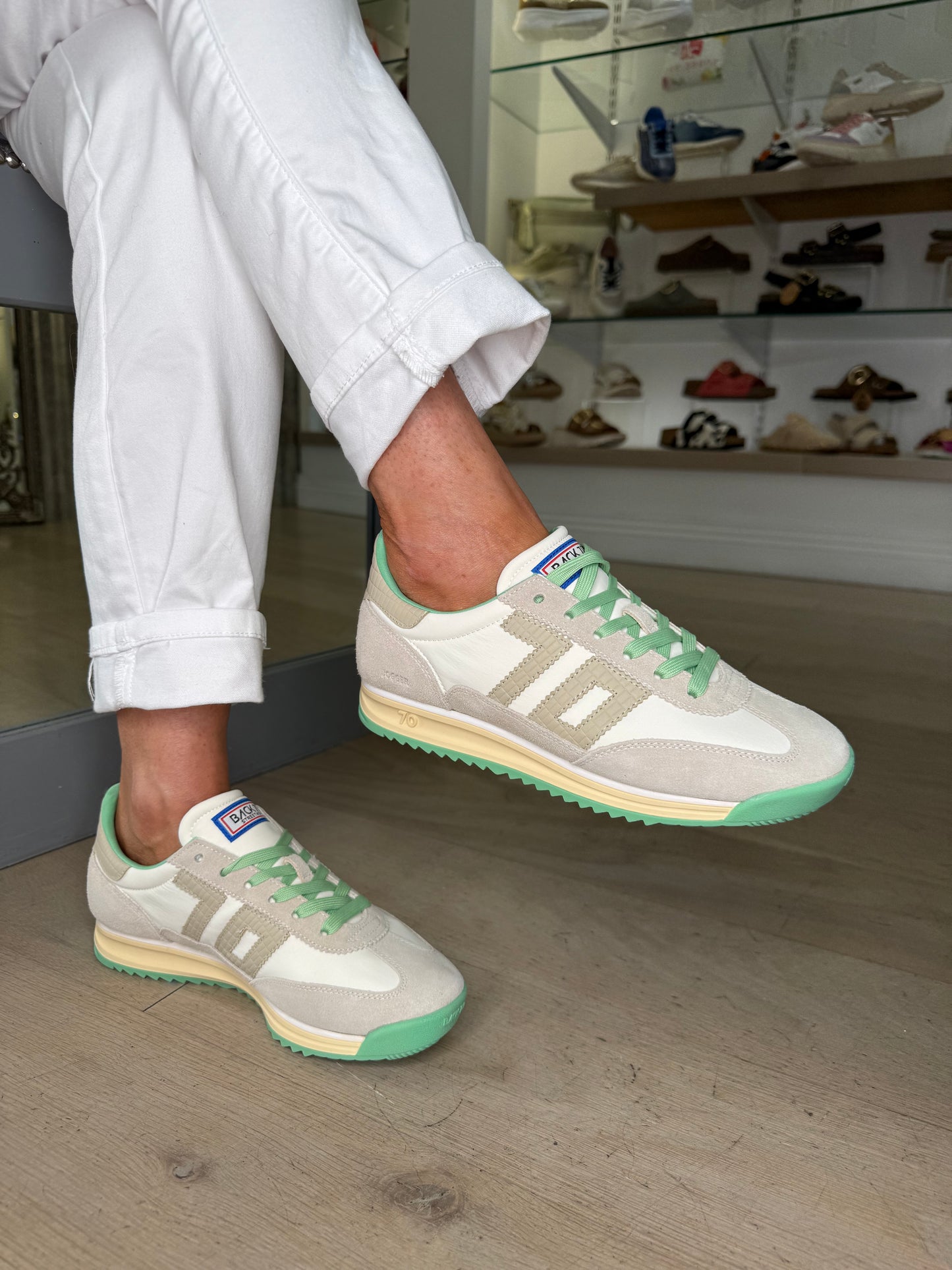 Back 70 - Mint Green/Stone Suede Trainer