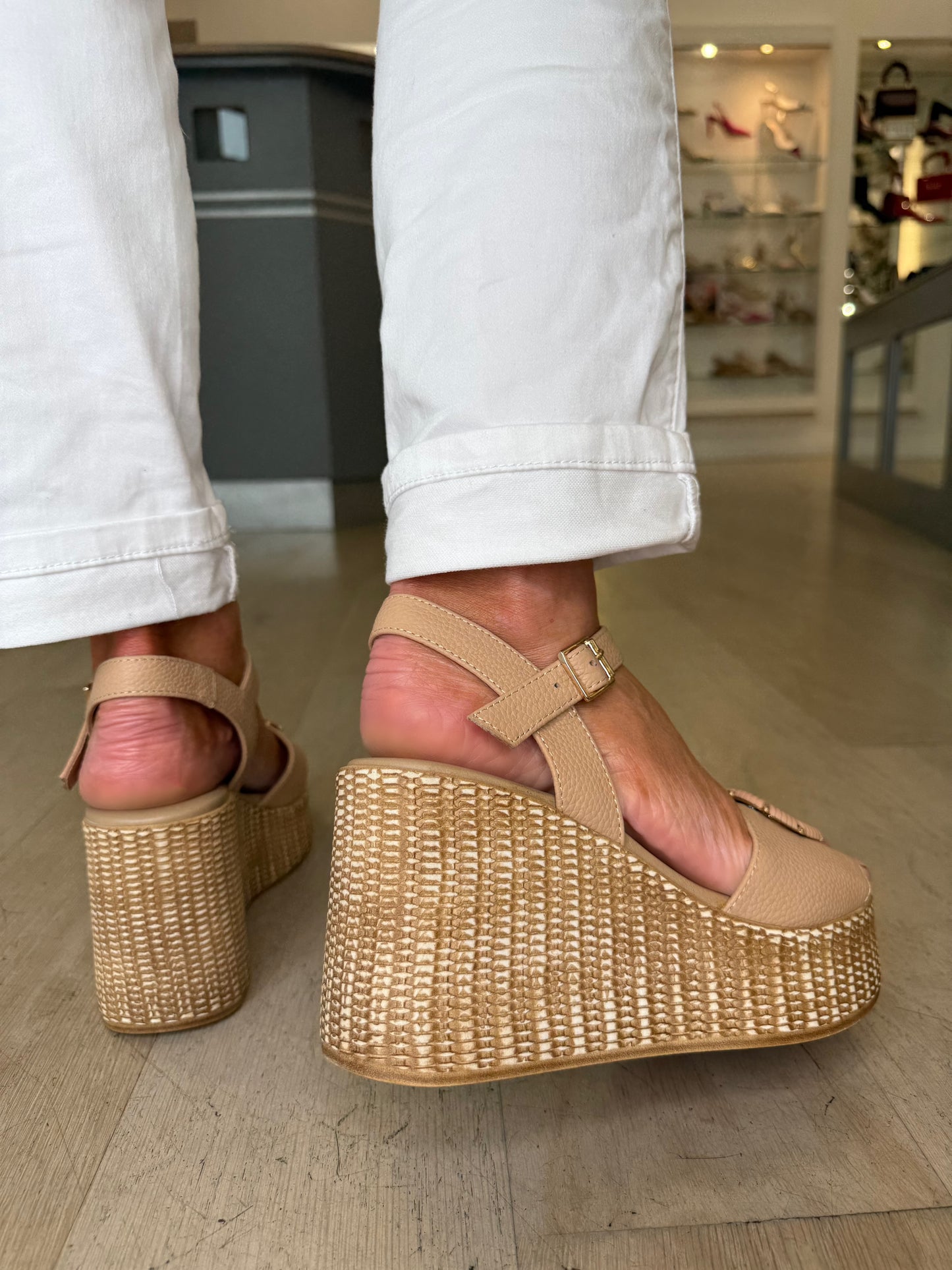 Repo - Rich Camel Leather High Platform Wedge Sandals