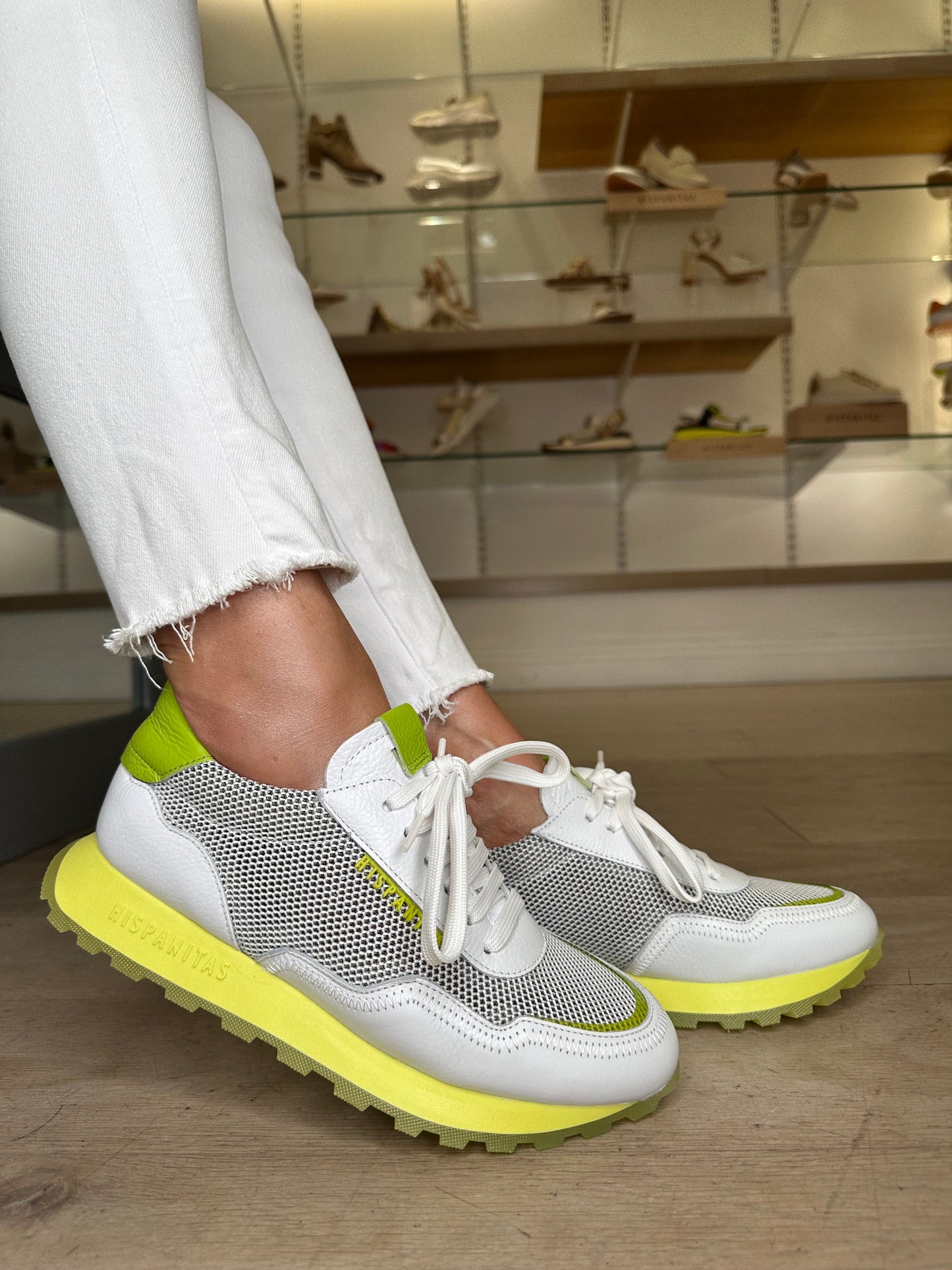 Hispanitas - Lime Green / White Mesh Lace Up Trainer With Yellow Sole