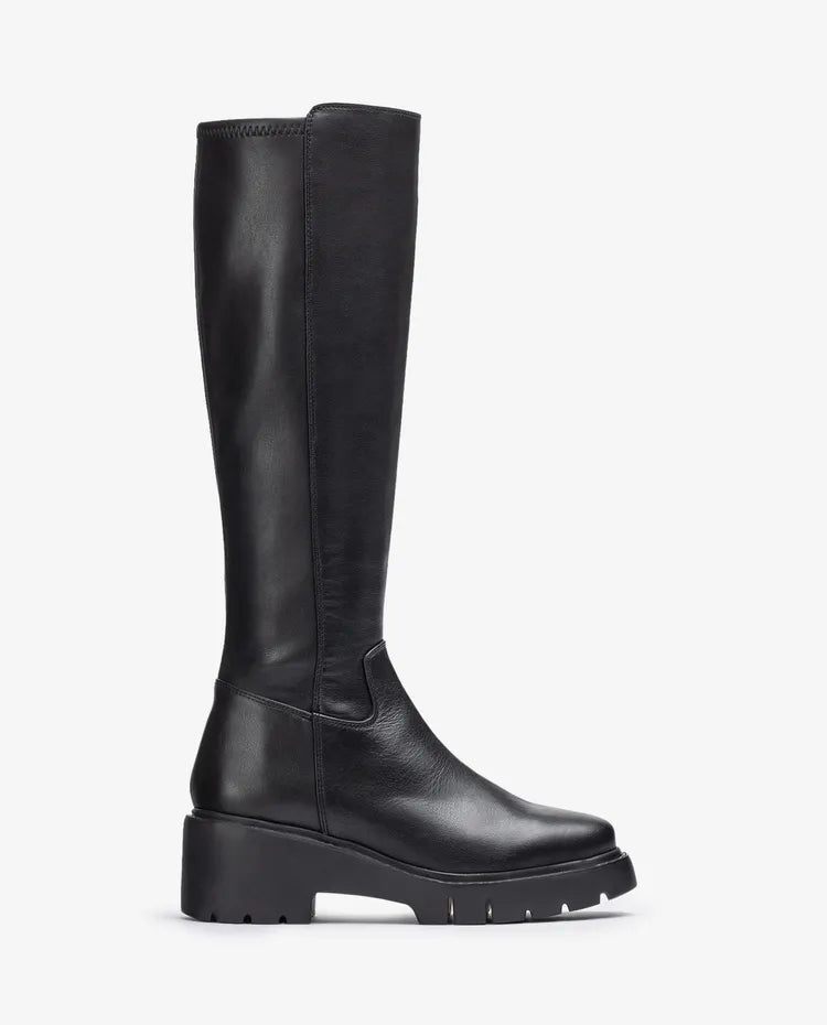 Unisa -  Long Black Leather Chunky Boot