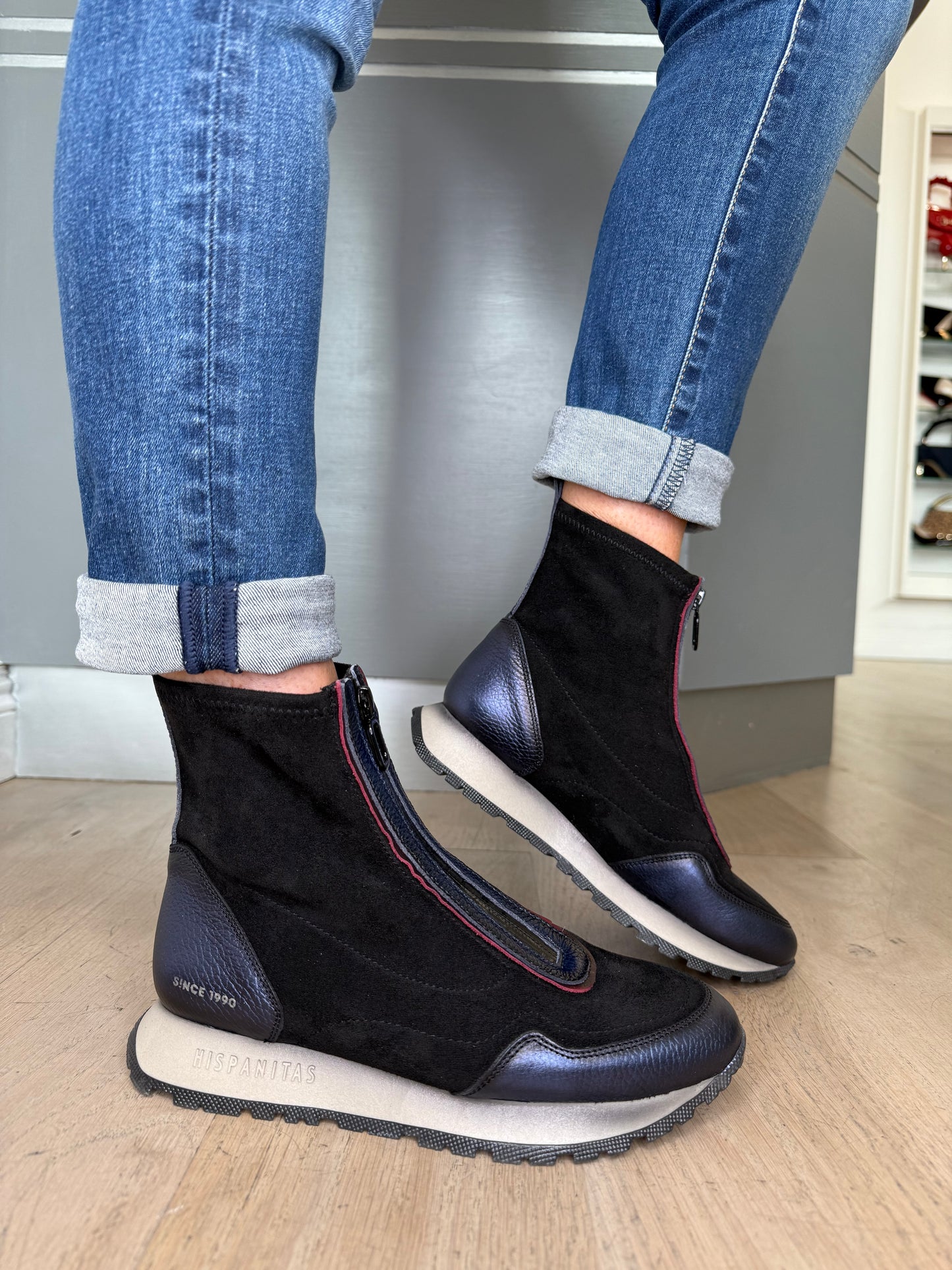 Hispanitas - Navy Metallic Leather/ Black Suede Sporty Boot
