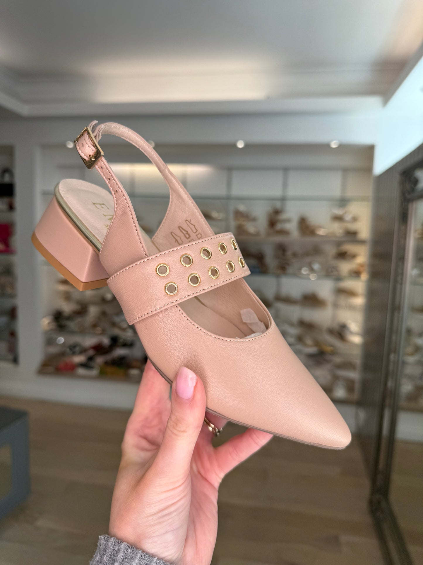 Emis - Beige Slingback Shoe With Eyelet Trim Detail
