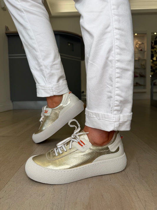 Jose Saenz - Soft Metallic Gold Flatform Lace Up Shoe