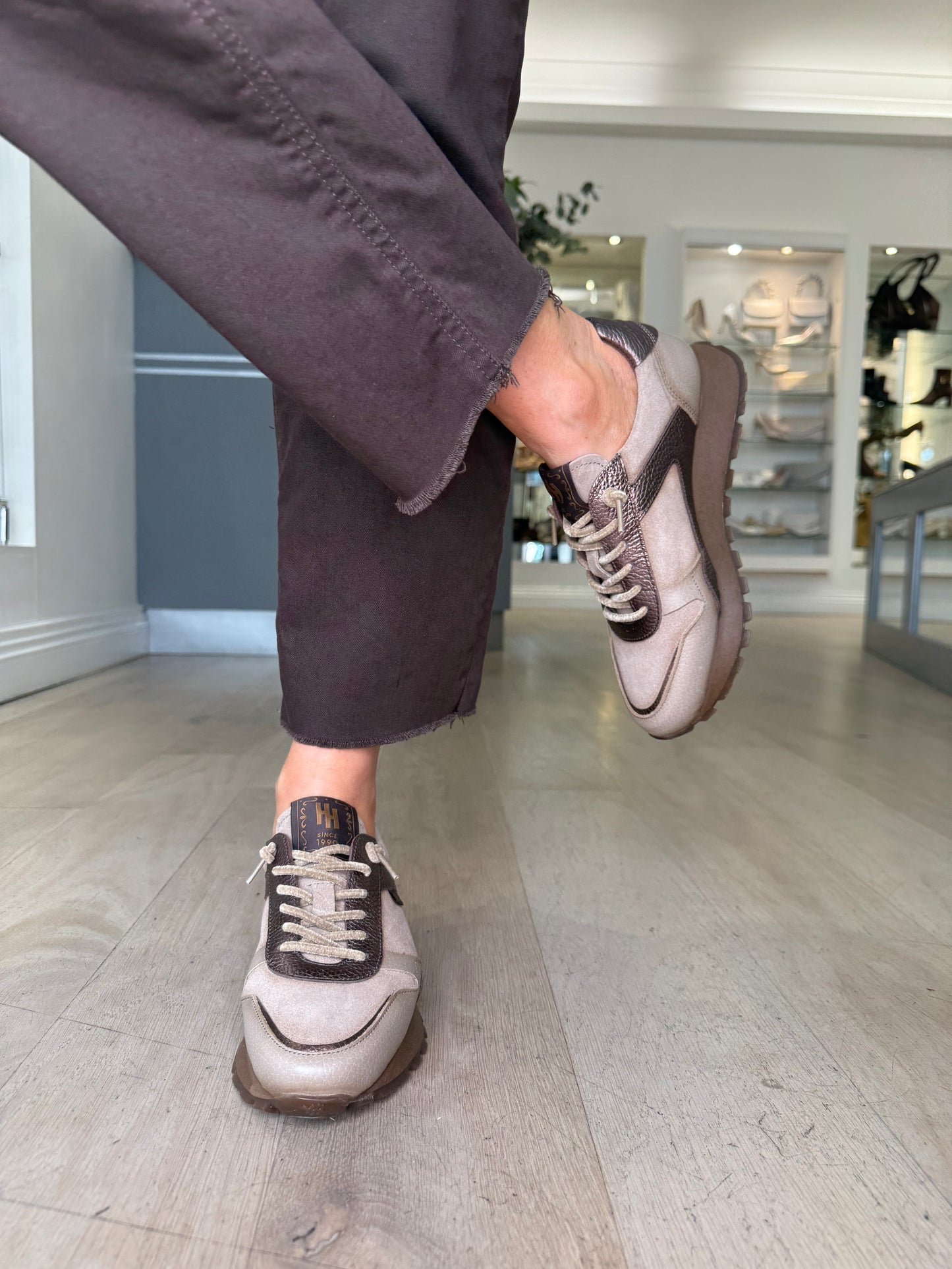 Hispanitas - Taupe Suede / Leather Bronze Mix Pull On Trainer
