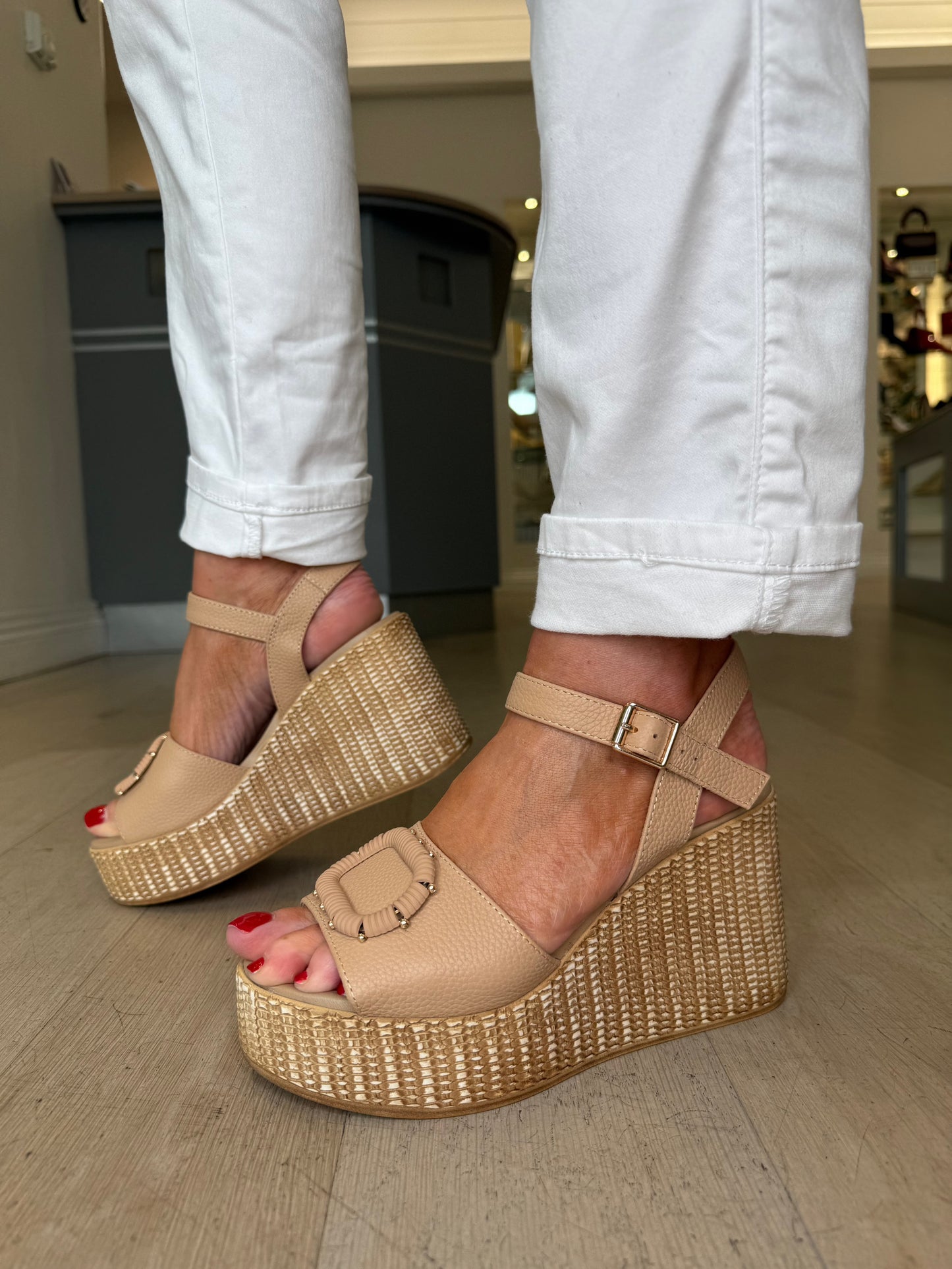 Repo - Rich Camel Leather High Platform Wedge Sandals