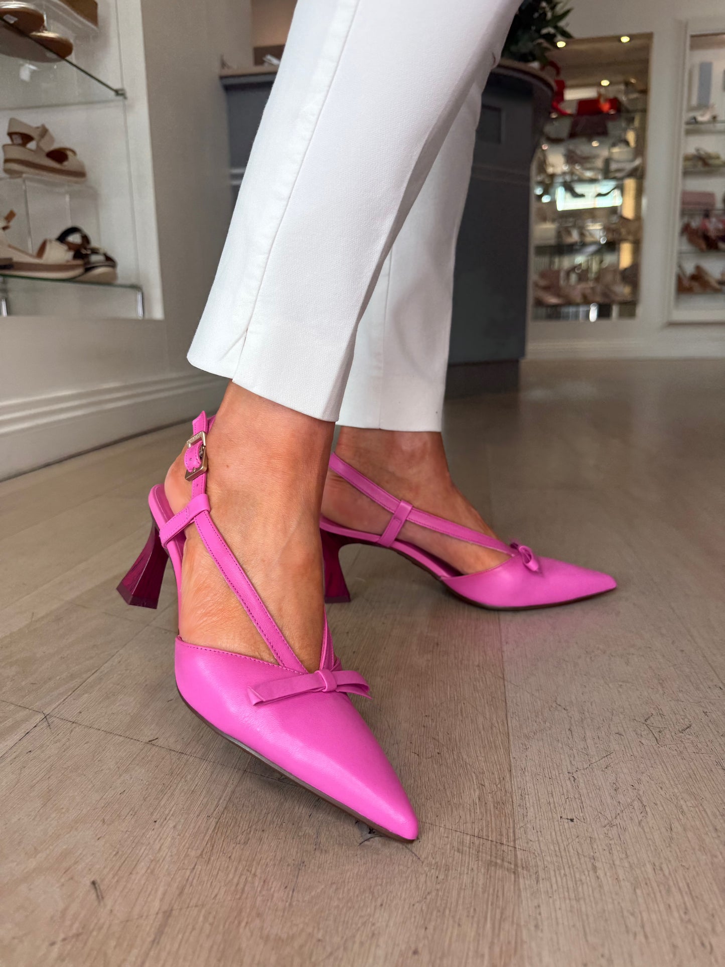 Hispanitas - Fuchsia Pink Pointy Toe Slingback Heel With Bow Trim