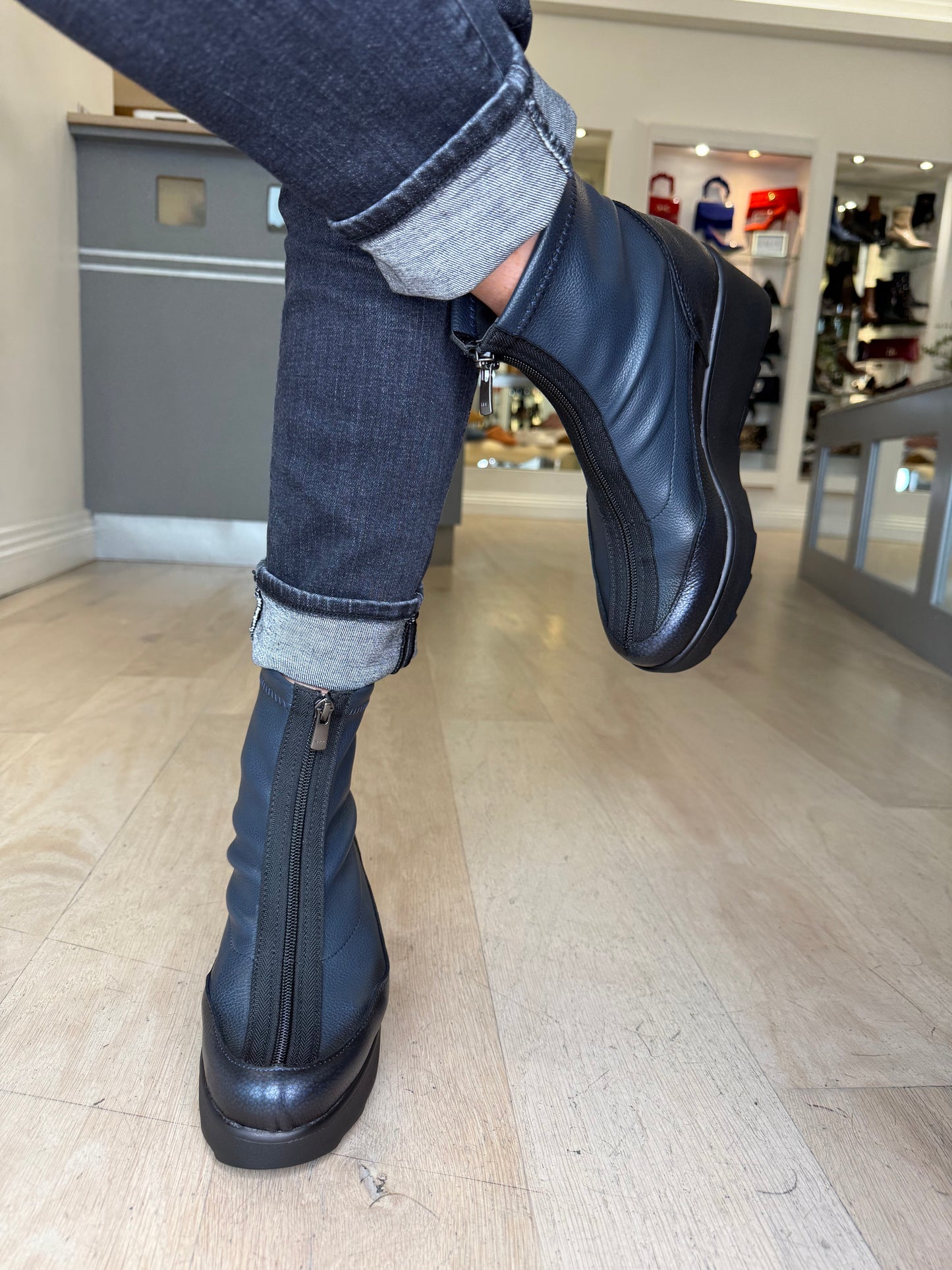 Jose Saenz -Metallic Navy/ Black Mix Wedge Boot