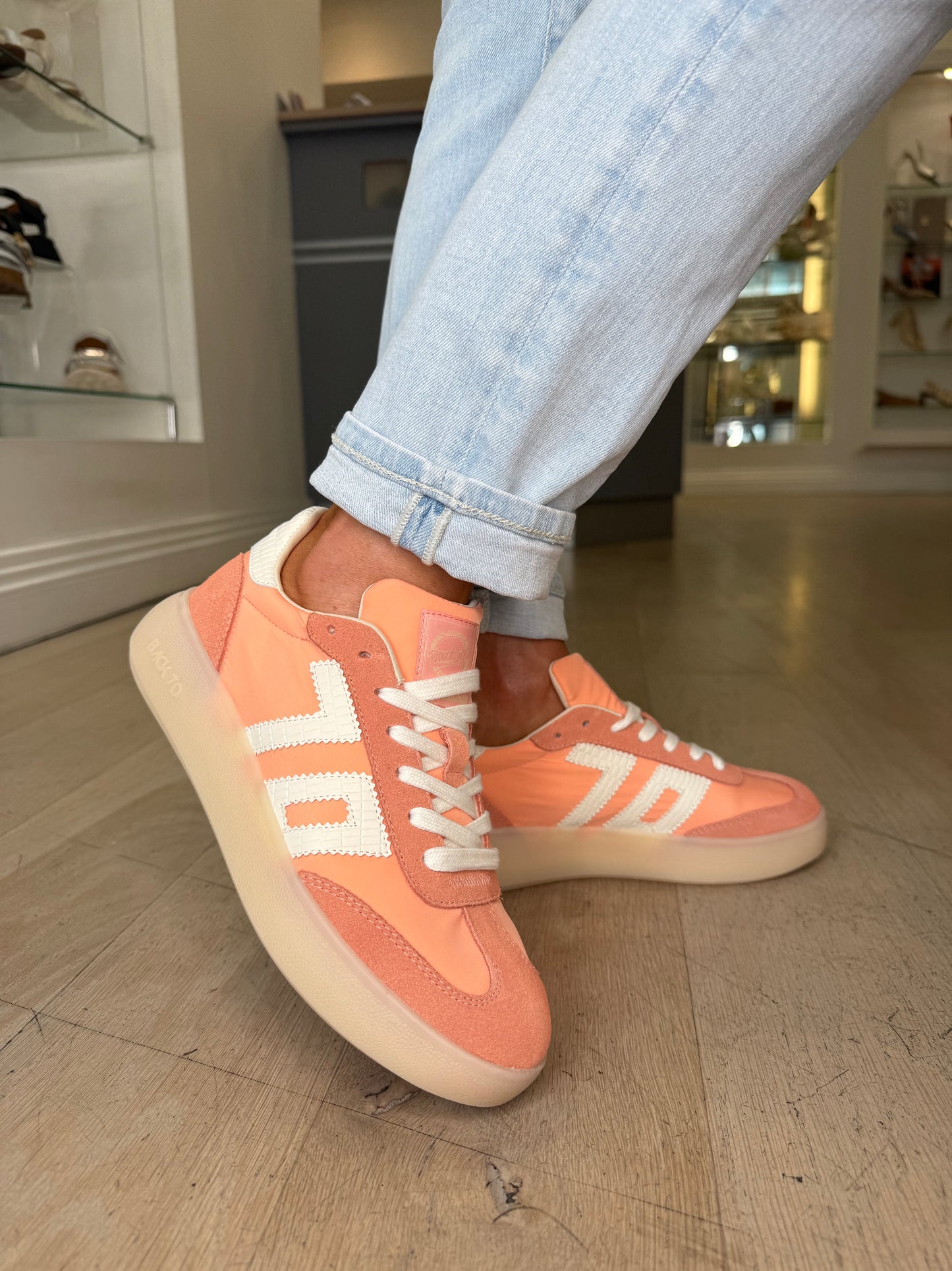Back 70 - Peach Suede & Fabric Mix Platform Trainer