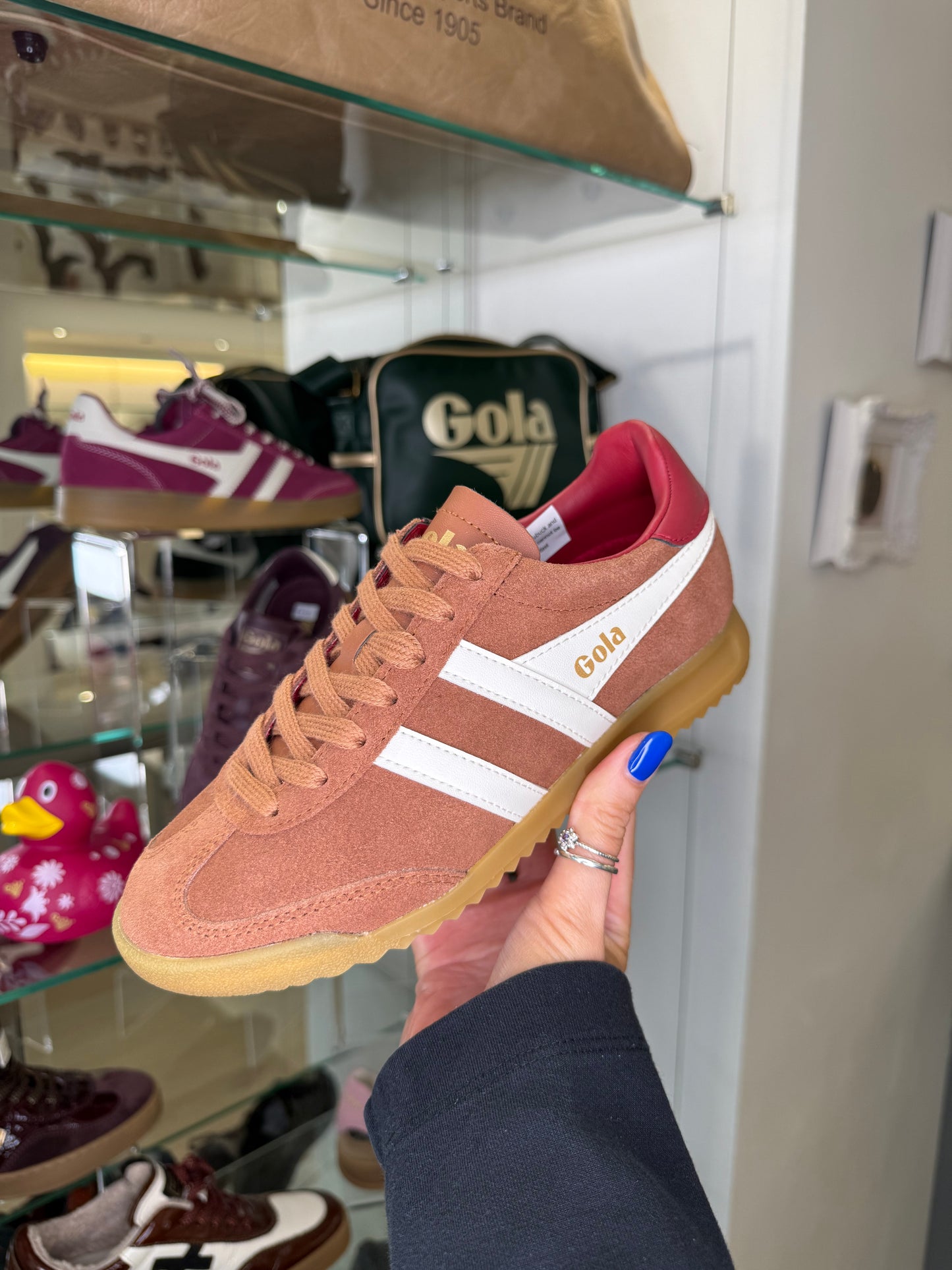 Gola -Torpedo Chestnut Suede Trainer With White & Red Trim