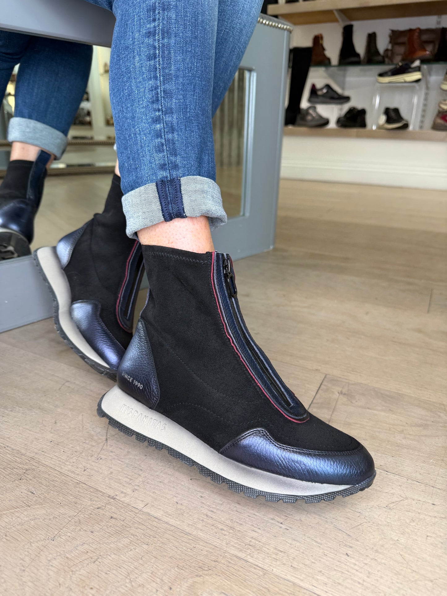 Hispanitas - Navy Metallic Leather/ Black Suede Sporty Boot