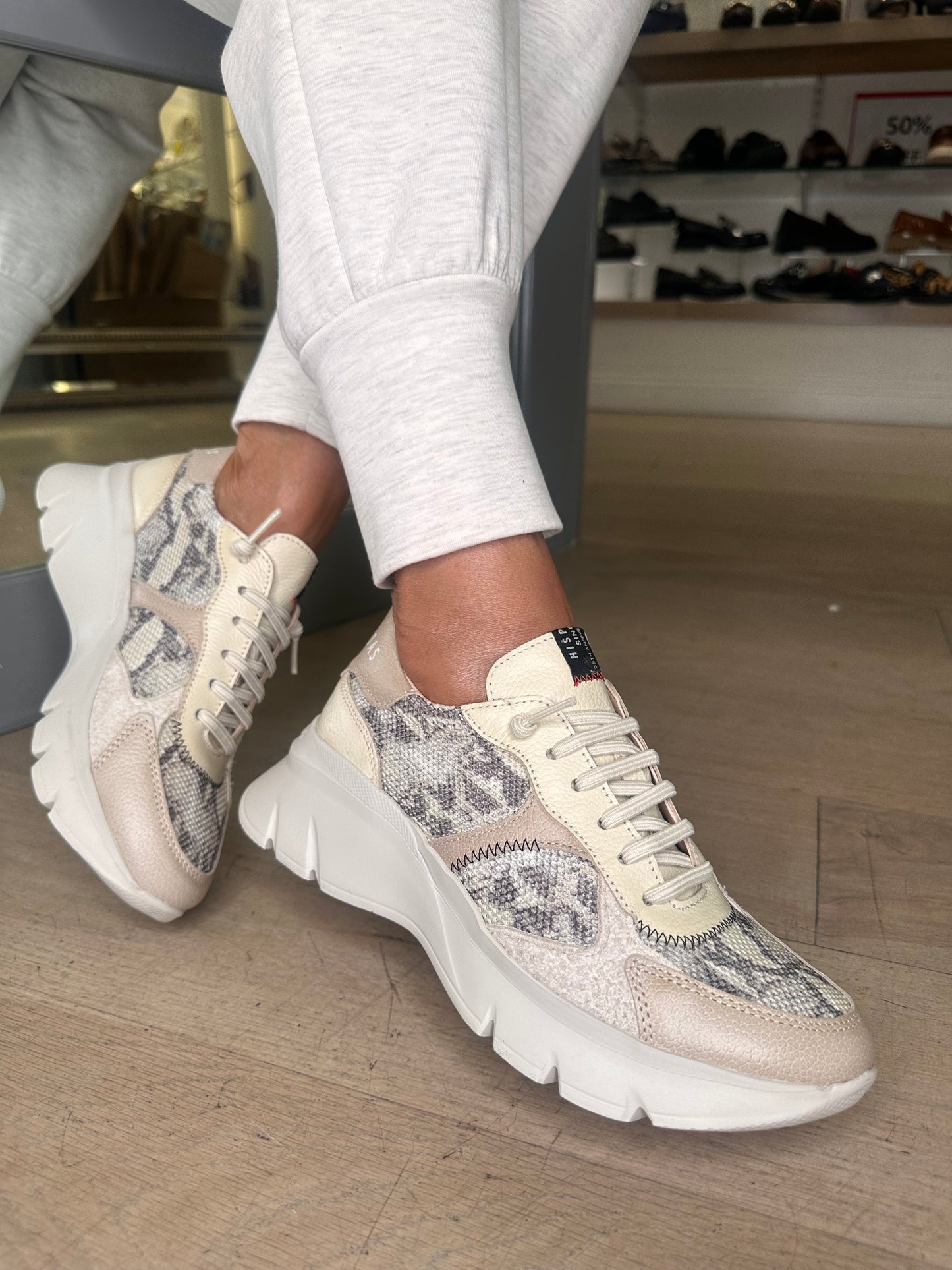 Hispanitas -Python Print Cream Mix Pull On Trainer