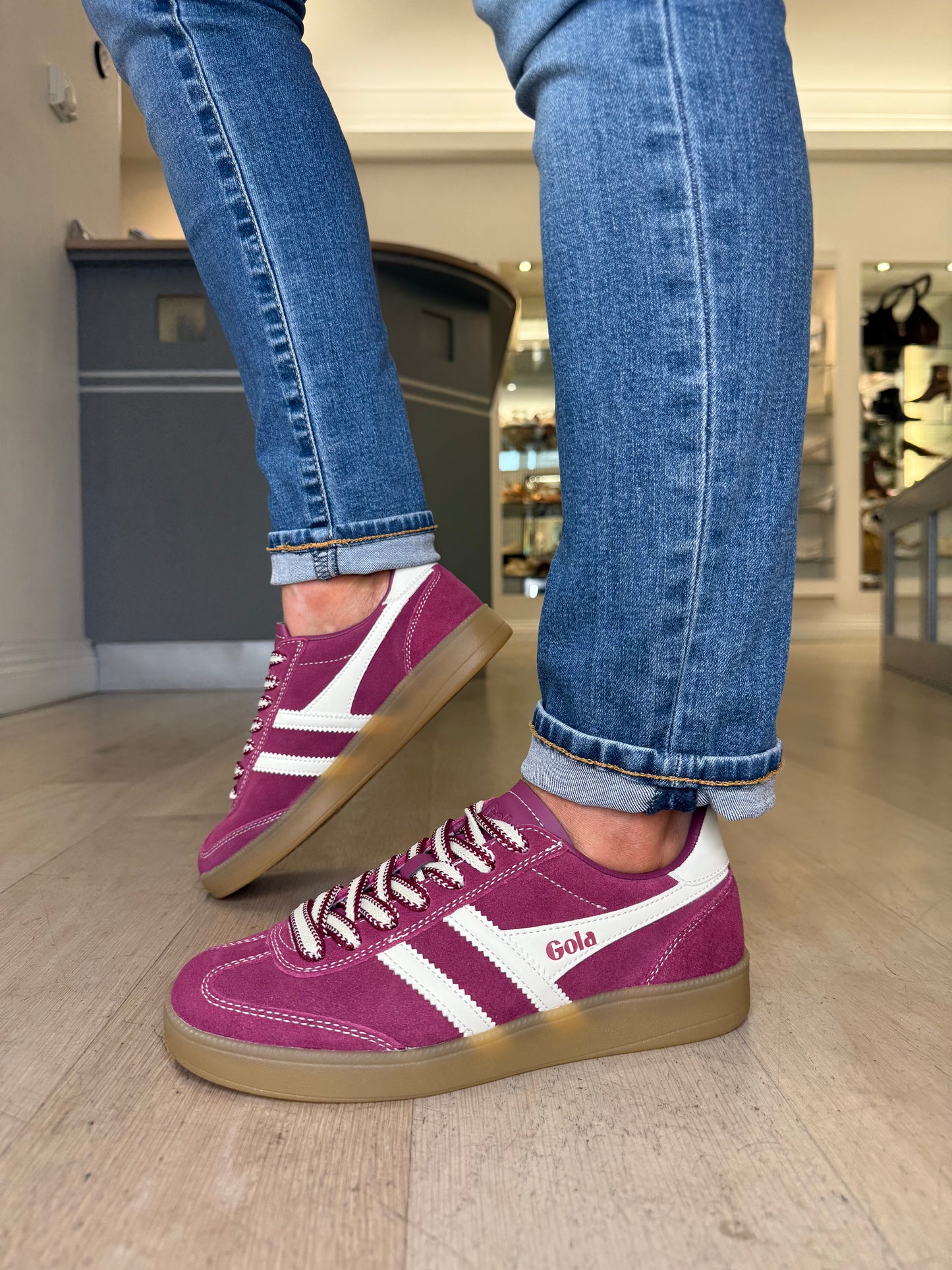 Gola - Viper Pink Suede Trainer With White Leather Trim