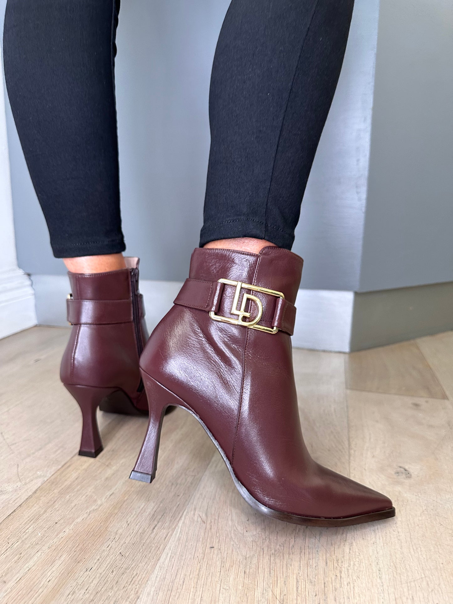 Lodi- Mositc Brown Nappa Leather Pointy Toe Mid Heel Short Boot