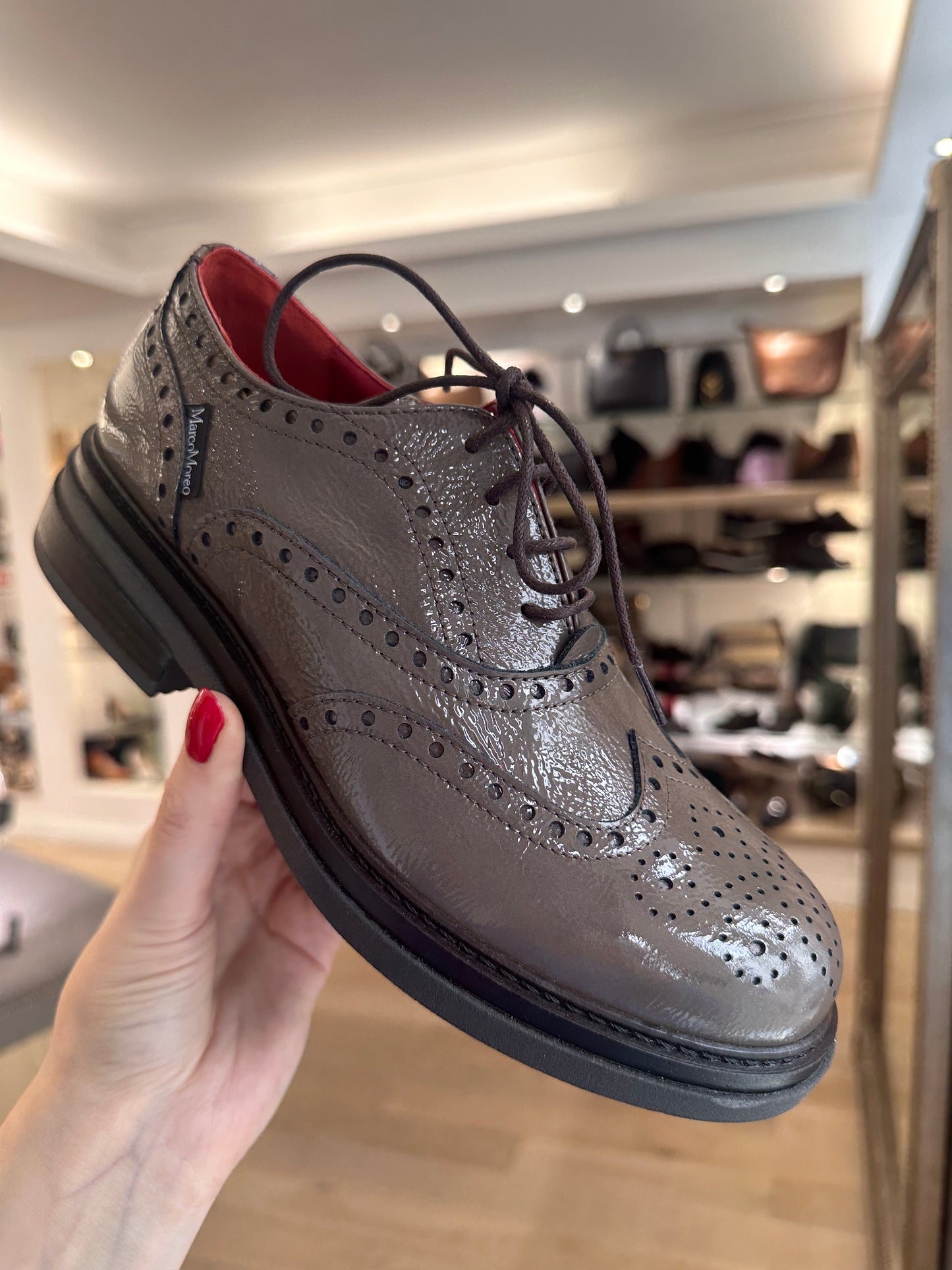 Marco Moreo - Taupe Flexy Patent Lace Up Brogue