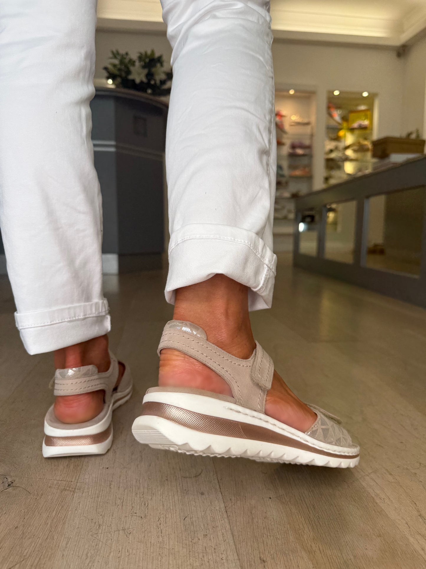 Ara -Soft Beige/ Silver Mix Velcro Strap Sandal