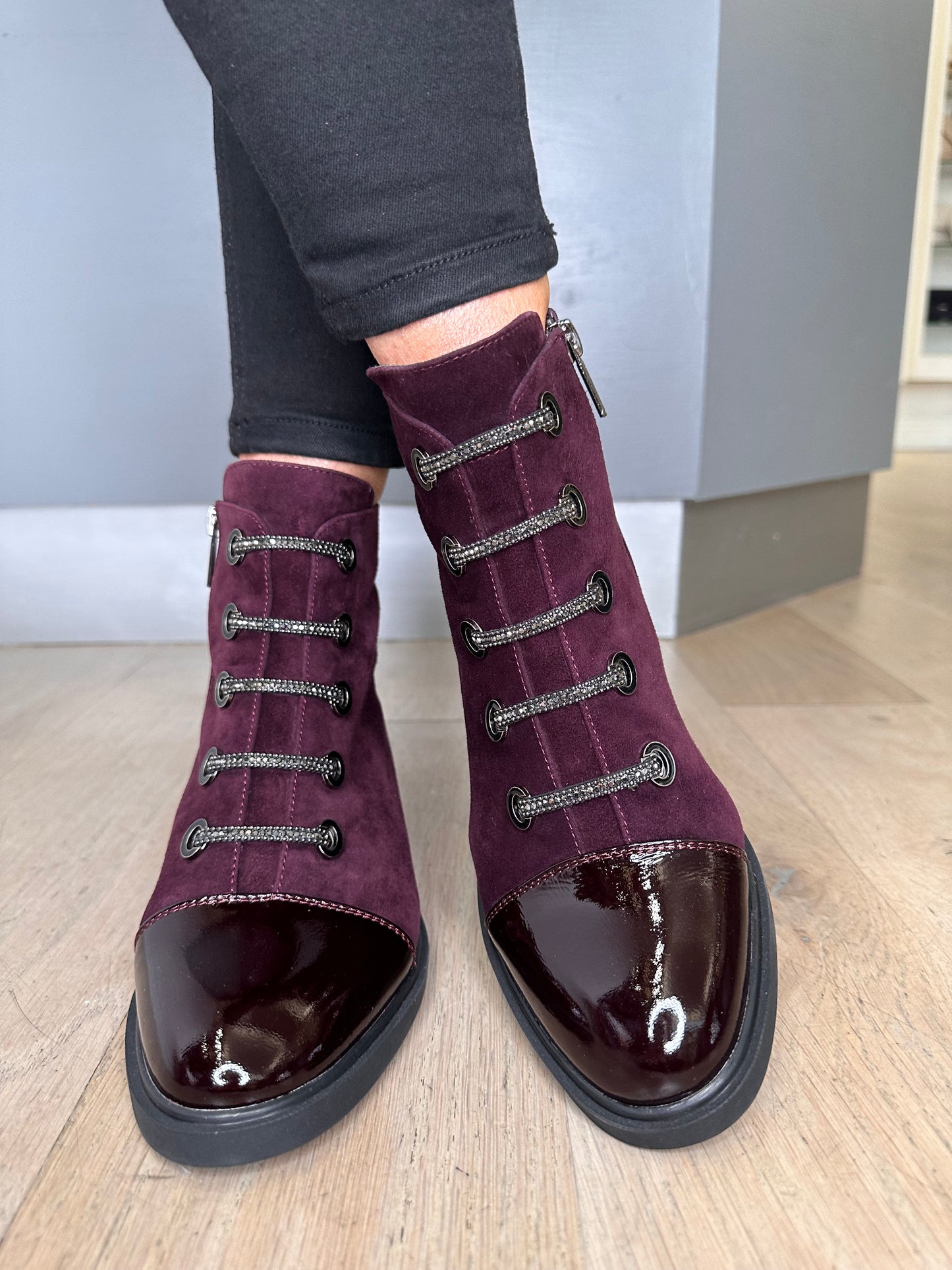 Loretta Vitale - Wine Suede & Patent Toe Mix Chelsea Style Boot