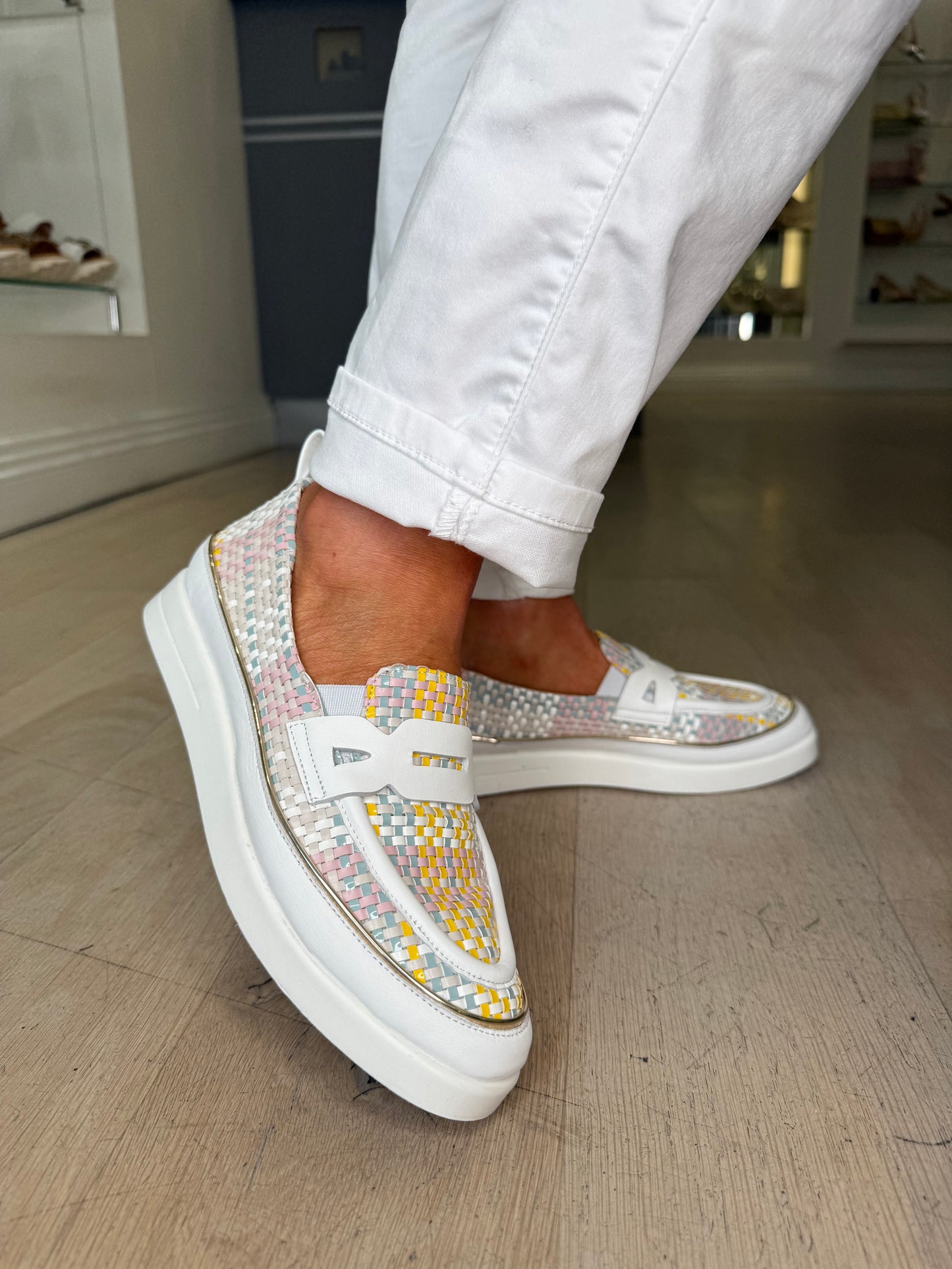 XSA - White Multi Mix Woven Leather Slip On Loafer
