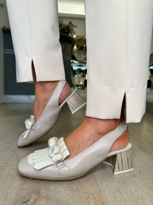 Hispanitas -Taupe/Cream Slingback Shoe With Beaded Trim