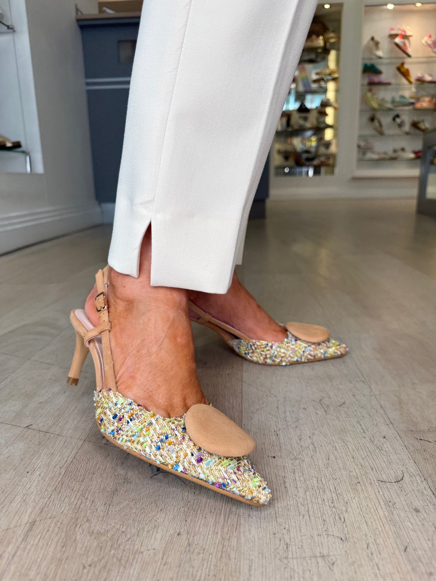 Lodi - Multi Tweed Beige Mix Slingback Pointy Shoe