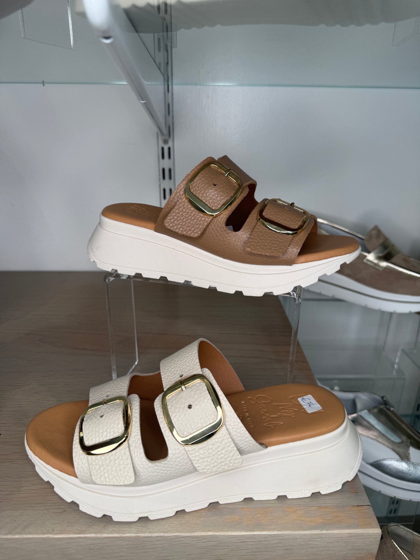 Oh My Sandals - Cream Chunky 2 Strap Slider