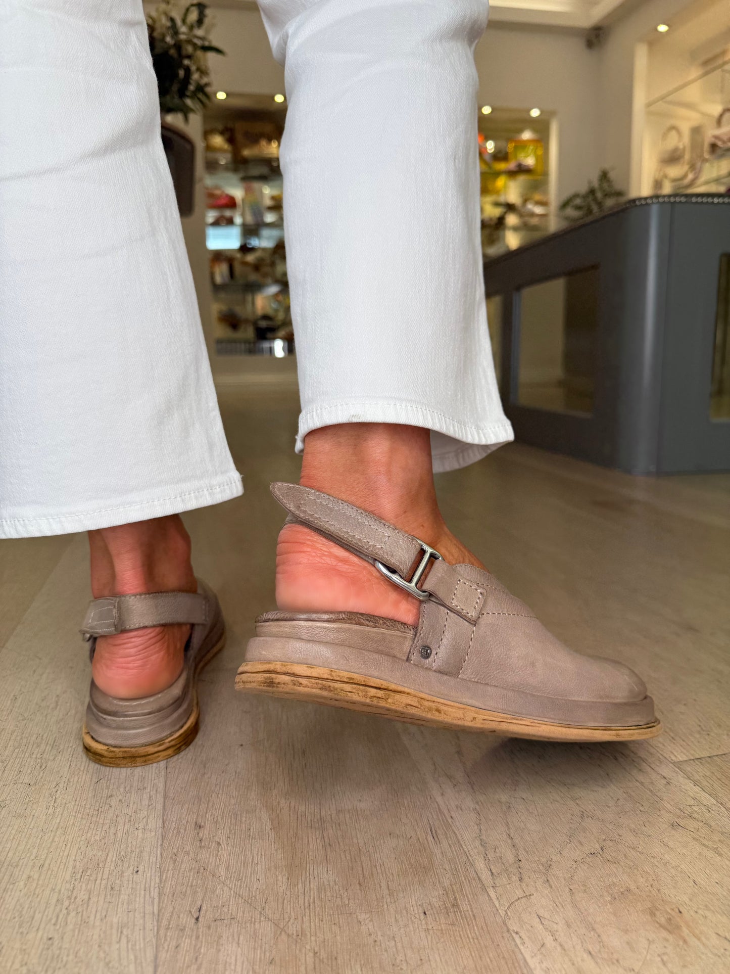A.S.98 - Mushroom Leather Clog Mule With Velcro Backstrap