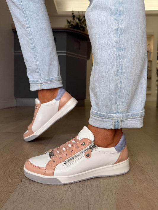 Ara - White & Pastel Mix Slimline Zip Up Trainer