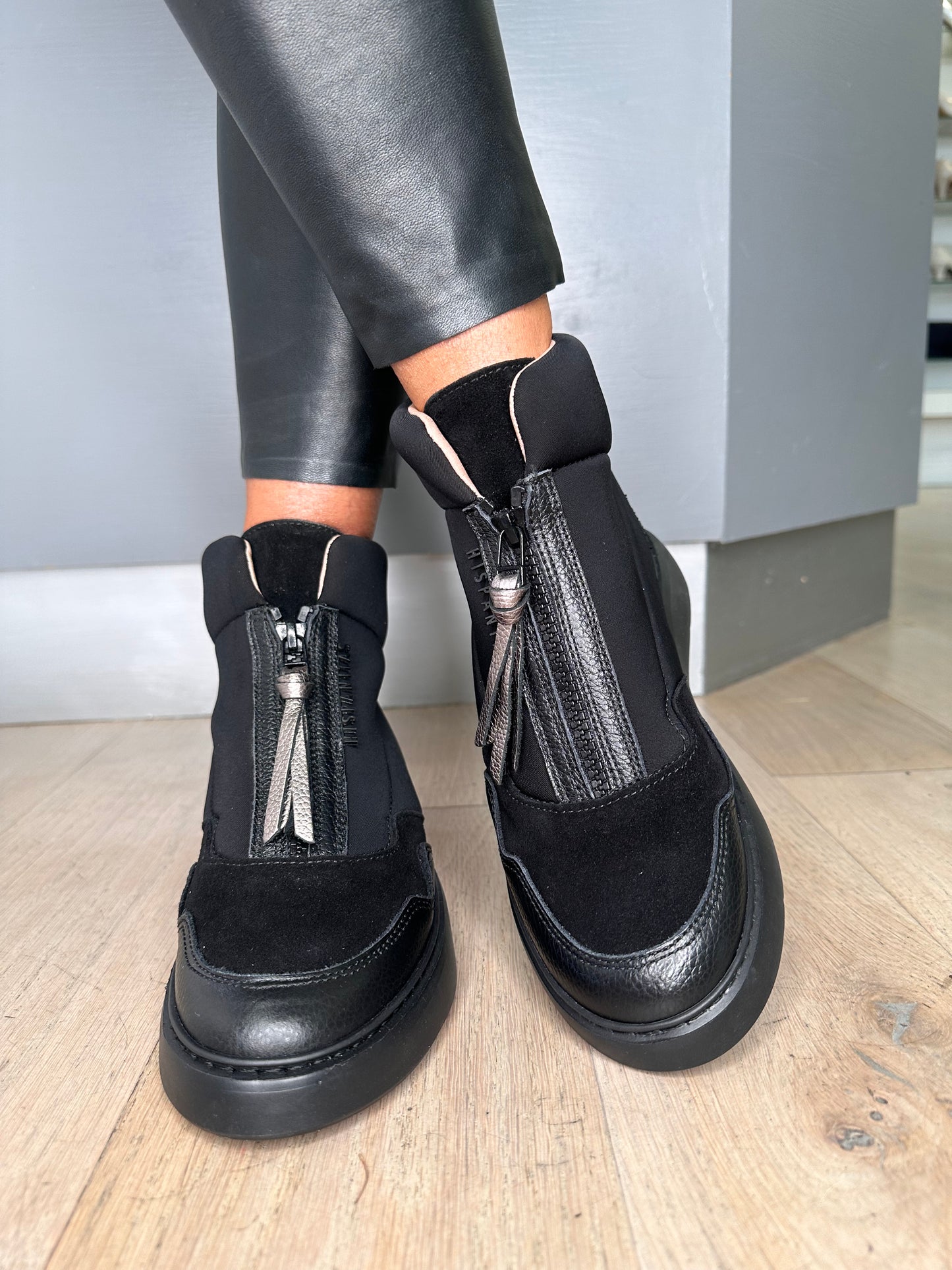 Hispanitas - Black Fabric/Suede Glitter Trim Sporty Boot