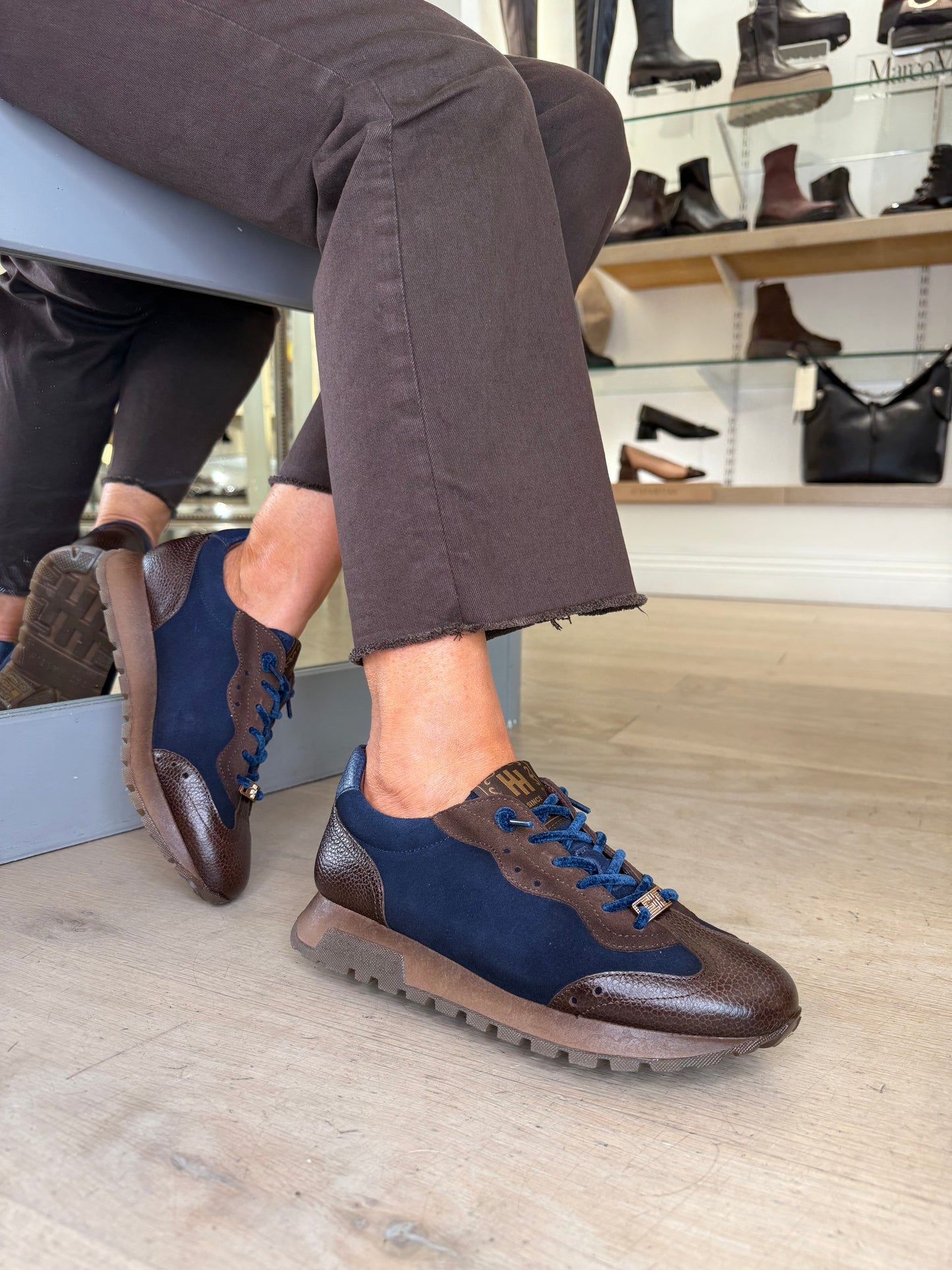 Hispanitas - Rich Brown Leather/ Navy Suede Pull On Trainer