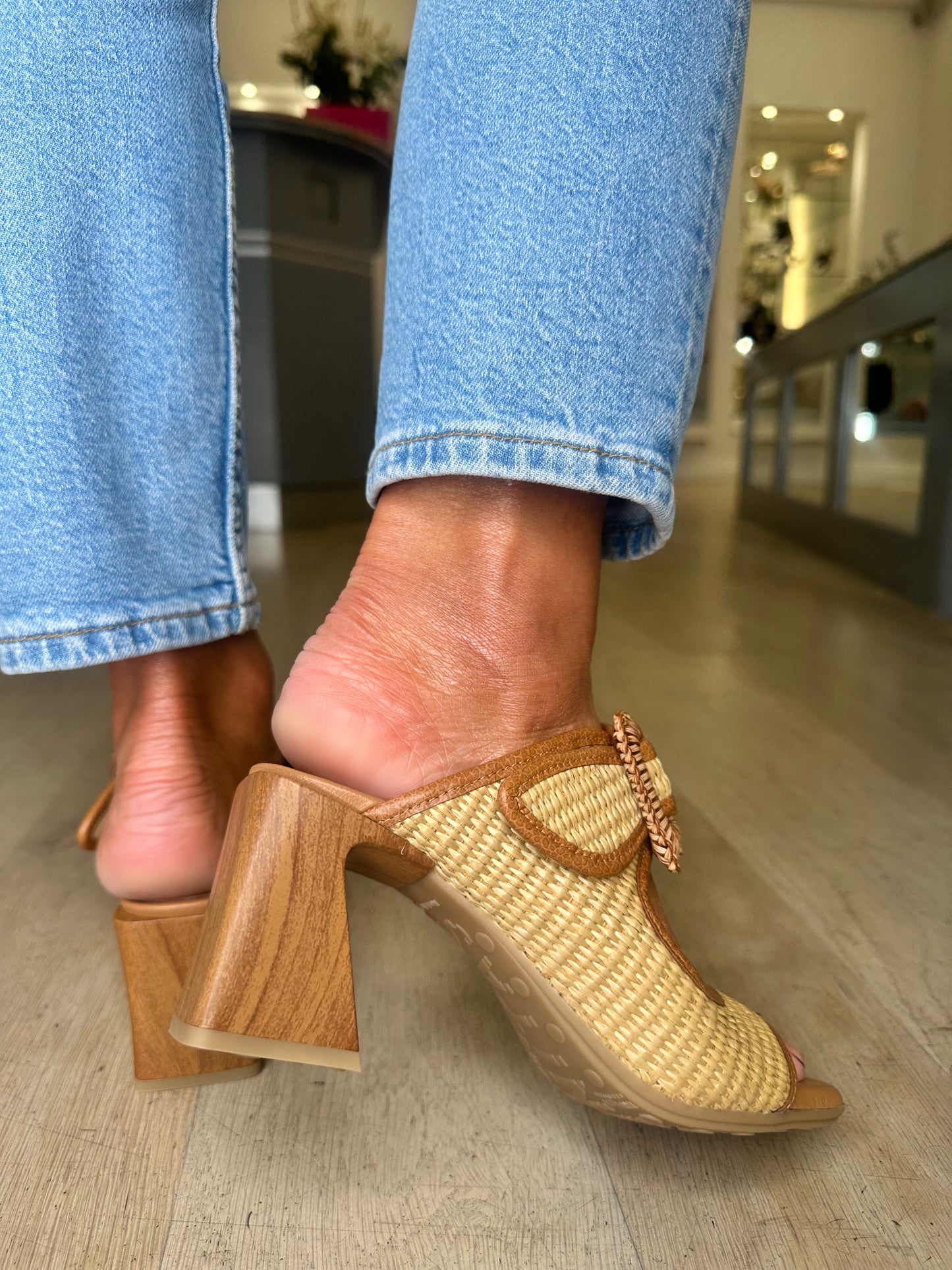 Hispanitas - Sand/Tan Raffia Mule With Buckle Trim