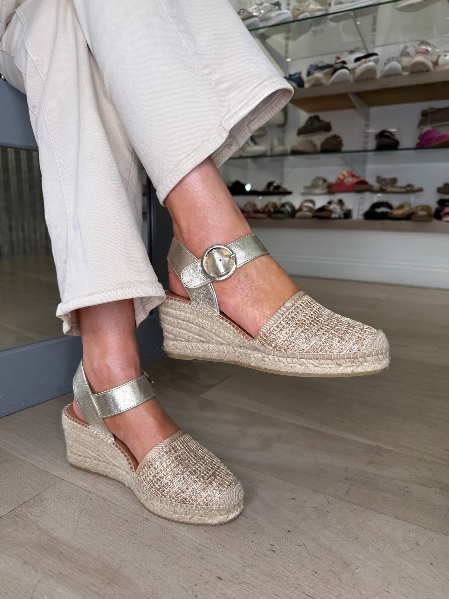 Viguera - Gold Mix Espadrille Closed Toe Medium Wedge