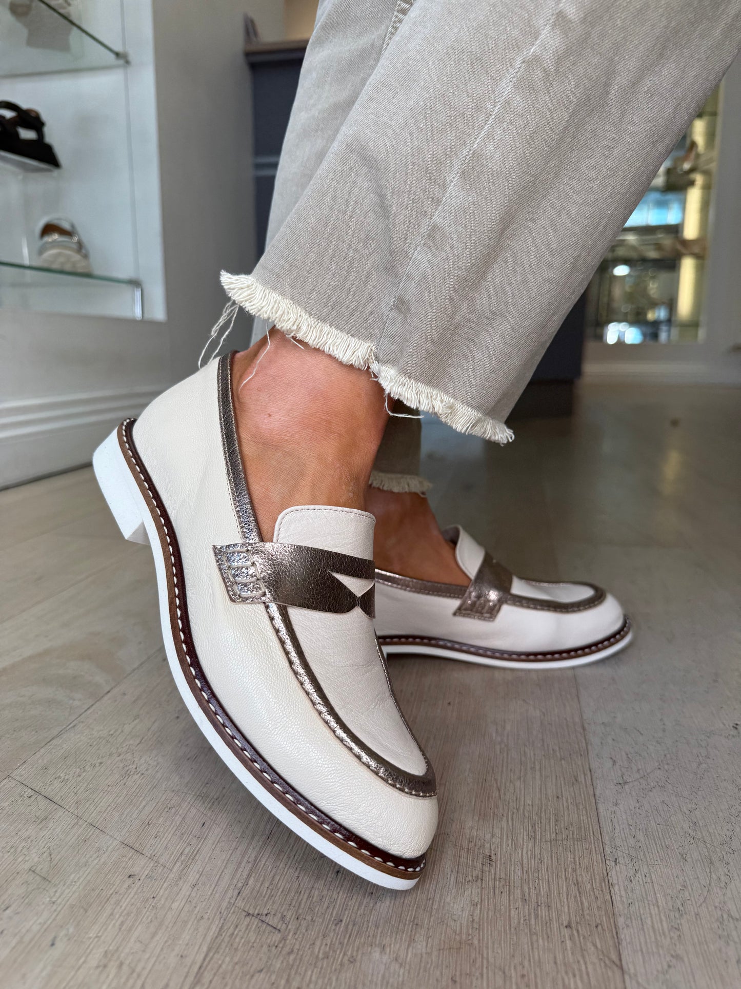 Marian - Rich Cream & Soft Bronze Trim Loafer