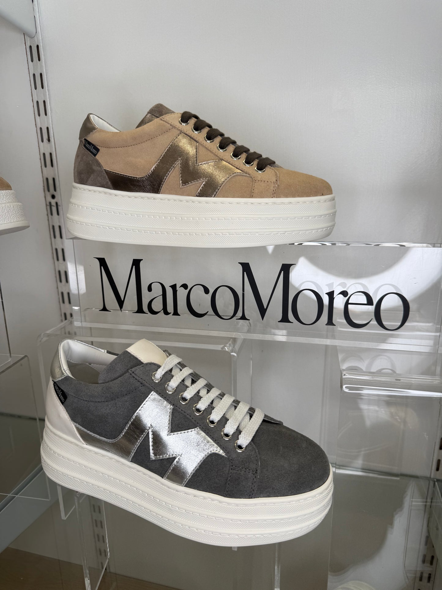 Marco Moreo - Madonna Camel Suede With Bronze Metallic Suede Flatform Sole Trainer