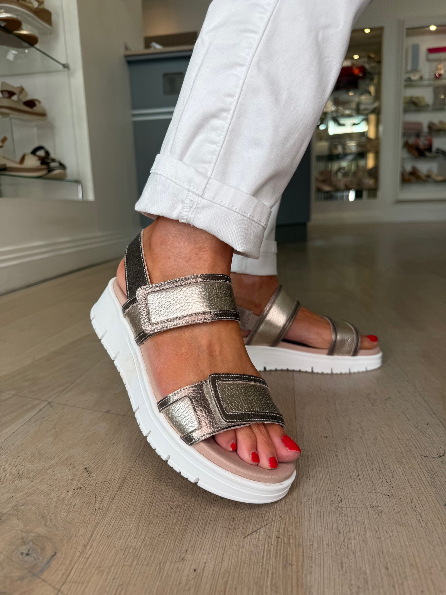 Jose Saenz - Soft Bronze/ Metallic Gold 2 Strap Velcro Sandal