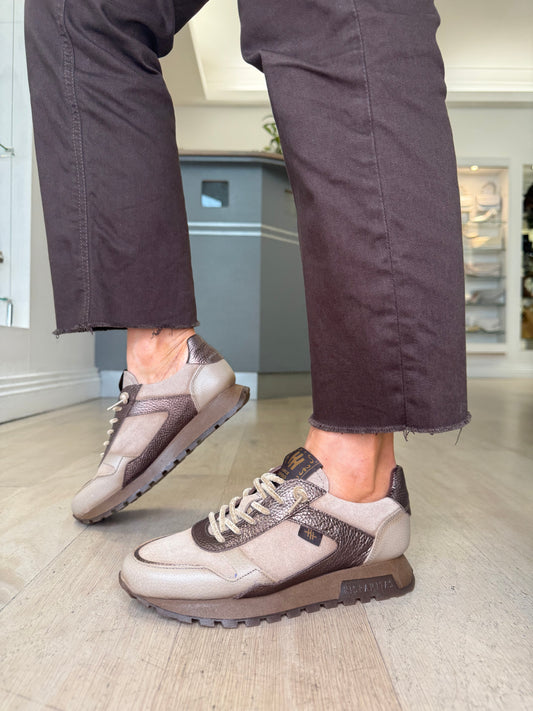 Hispanitas - Taupe Suede / Leather Bronze Mix Pull On Trainer
