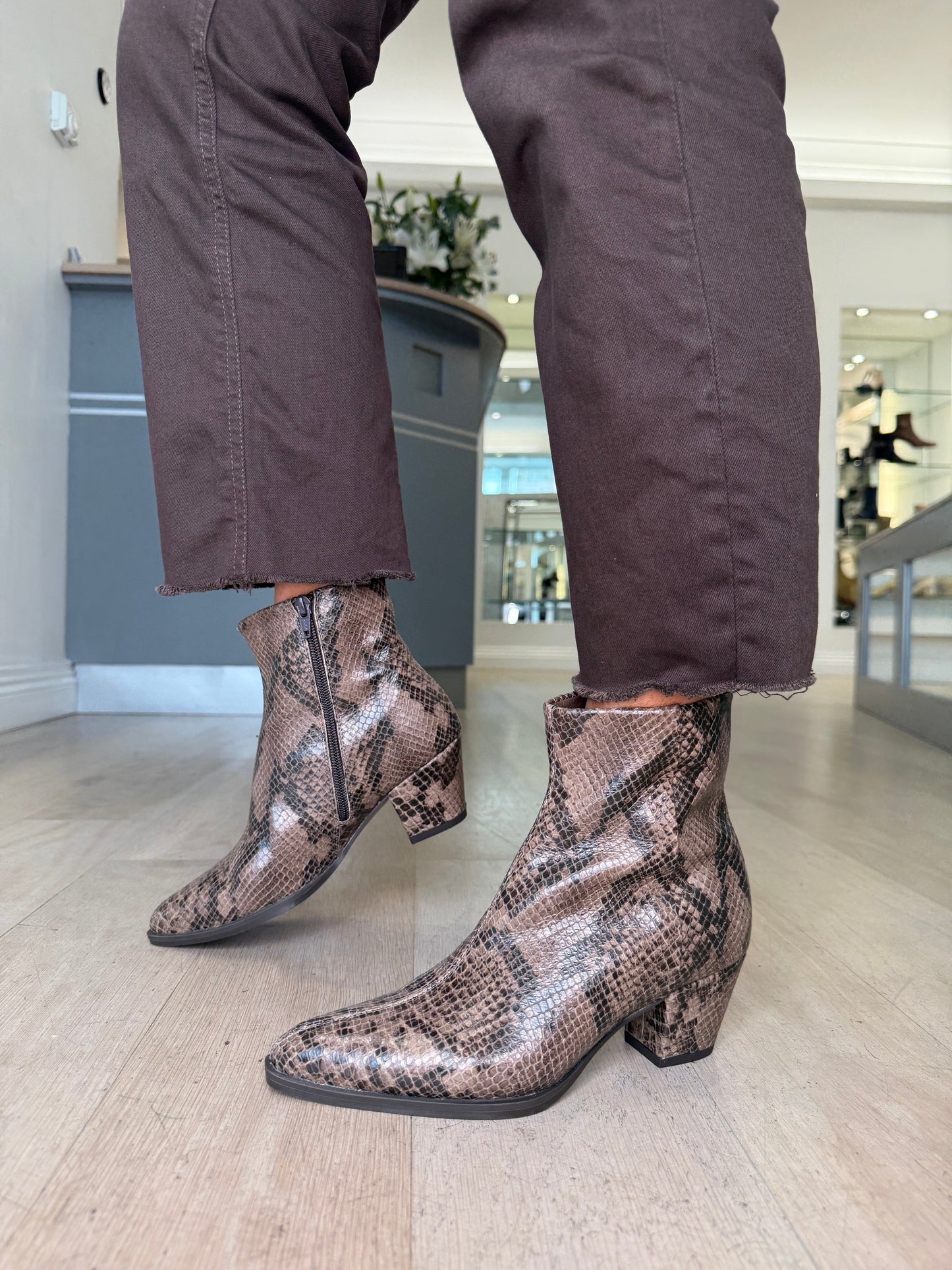 Unisa - Brown Mix Snake Print Western Style Boot