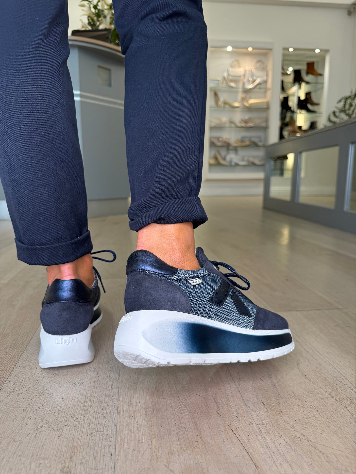 Callaghan - Navy Suede Lace Up Chunky Sole Trainer Wedge Trainer