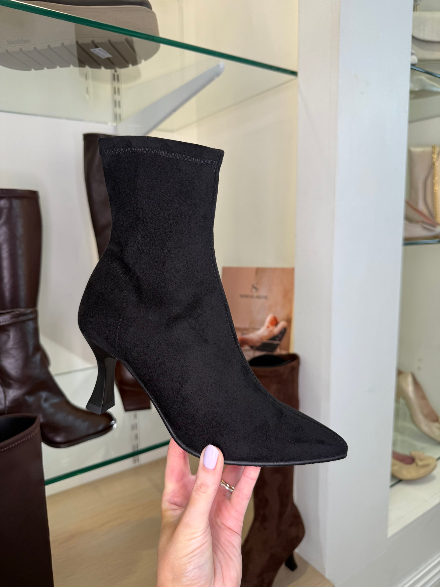 Miss Elastic - Black Suede Short Sock Boot