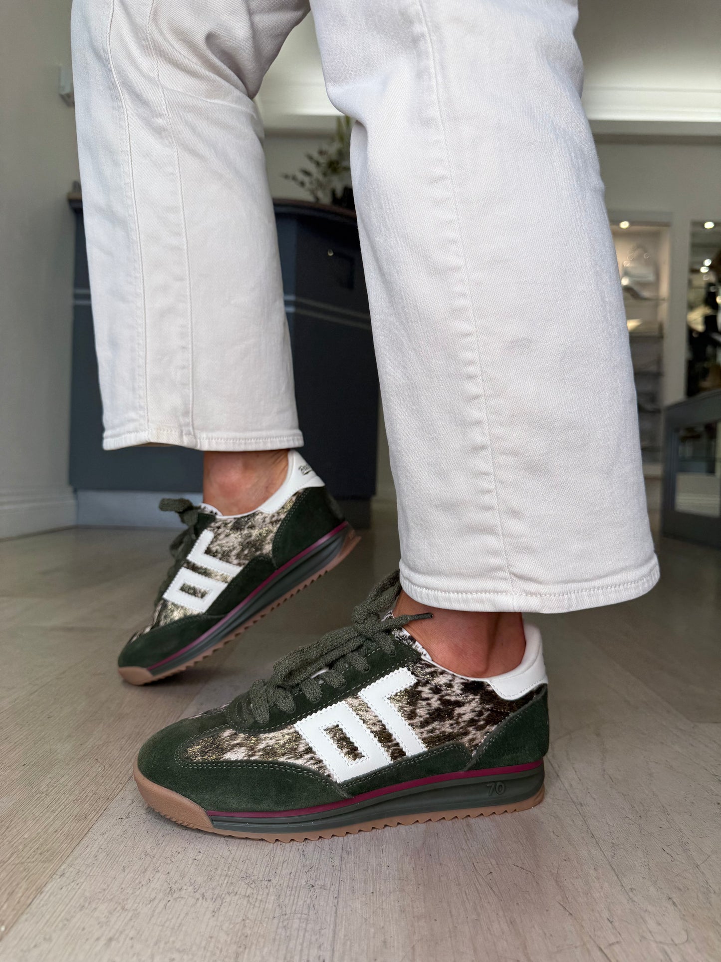Back 70 - Forest Green Suede / Pony Skin Print Lace Up Trainer