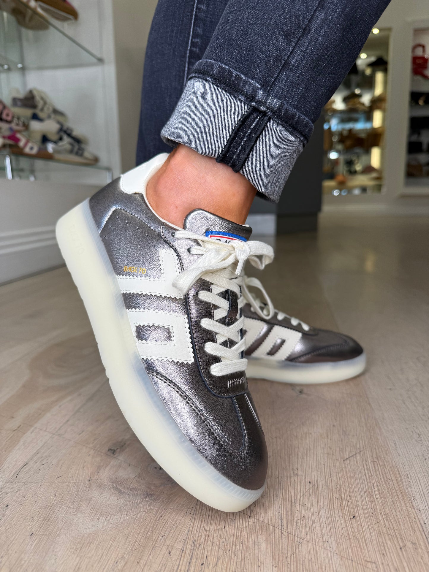 Back 70 - Boston Gunmetal Leather Trainer With Milk Trim