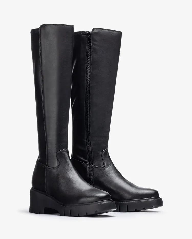 Unisa -  Long Black Leather Chunky Boot