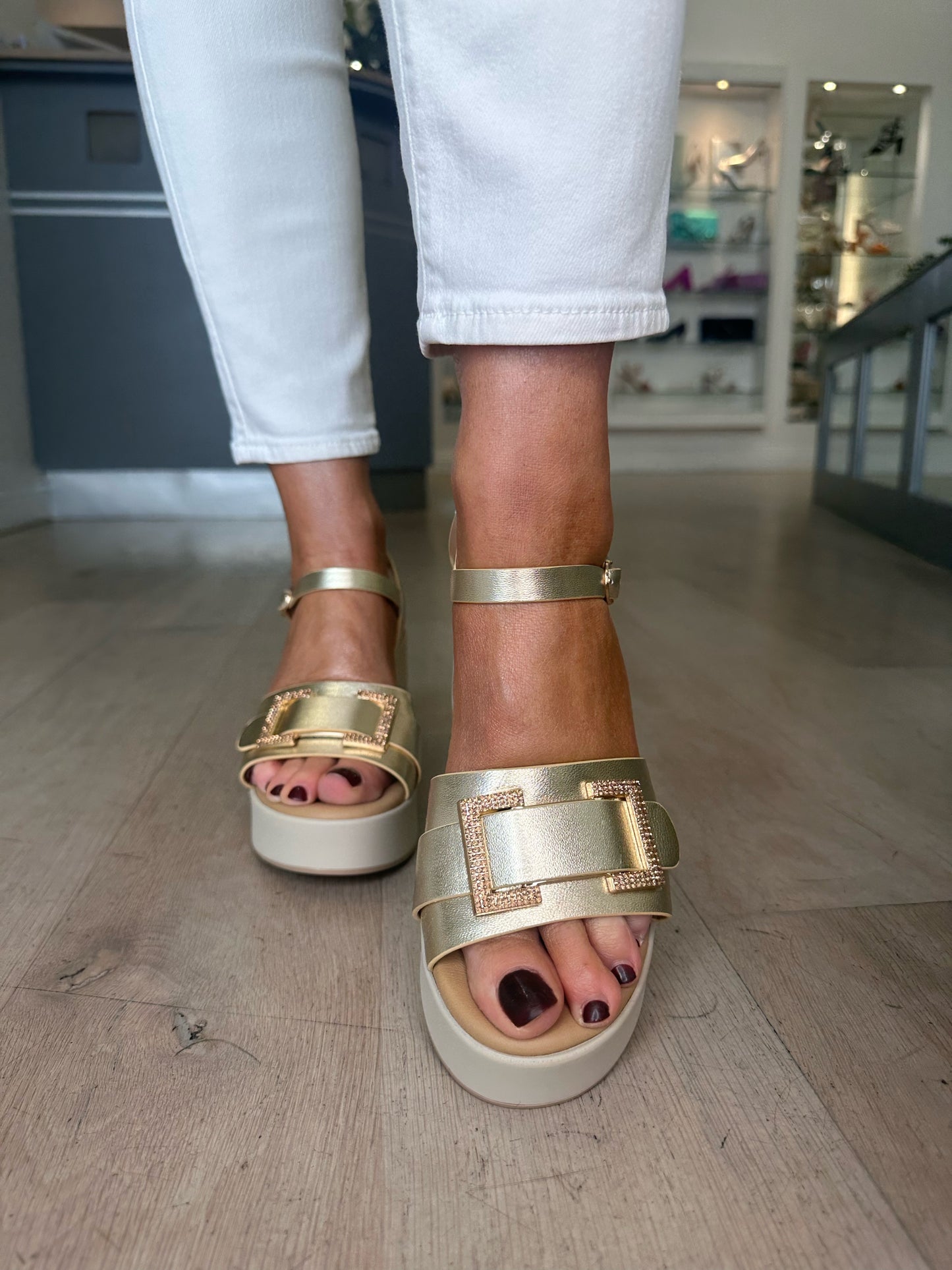 Repo - Gold Sandal With Block Heel & Platform Sole