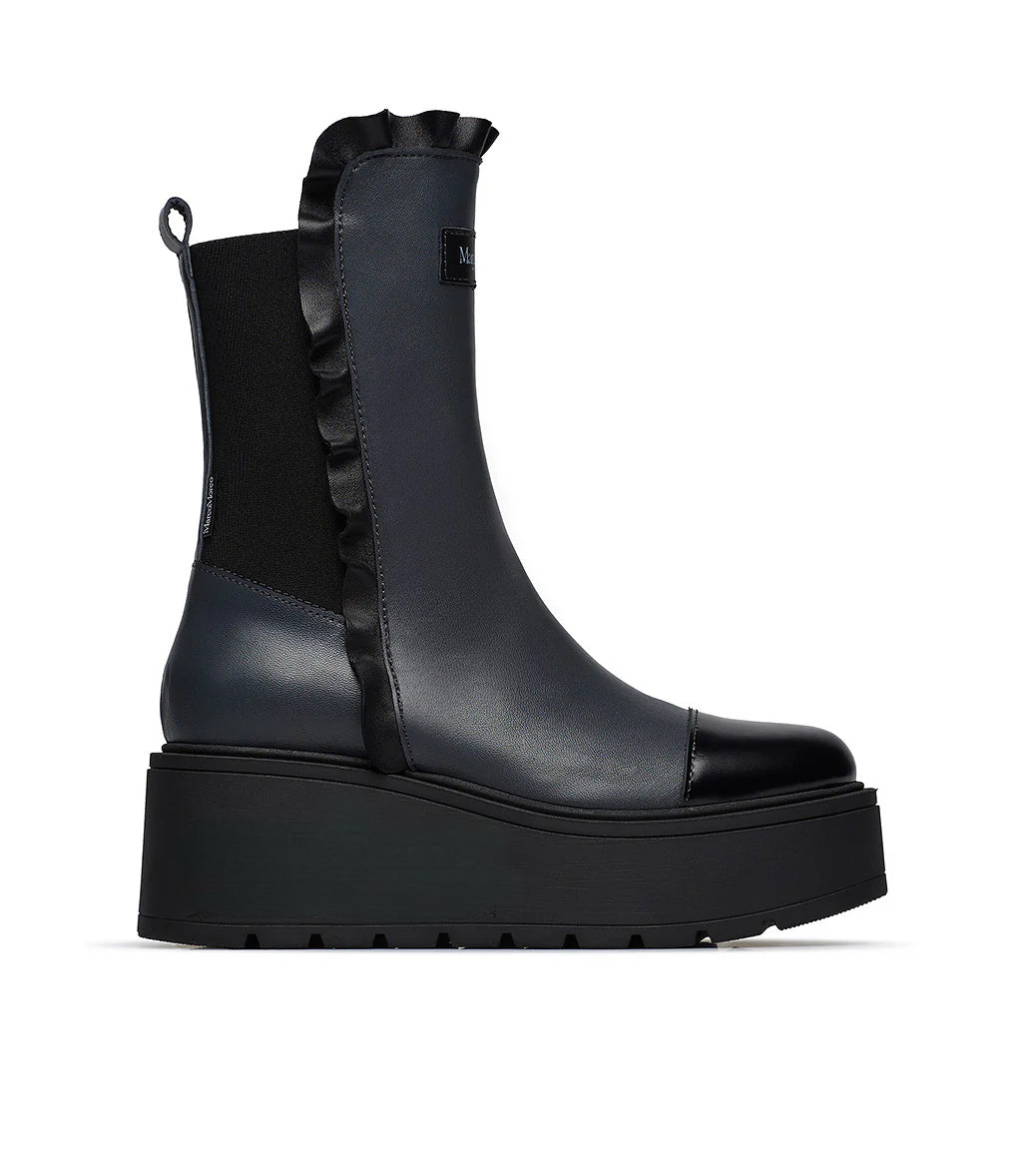 Marco Moreo - Marlene Black Chunky Sole Boot With Frill Trim